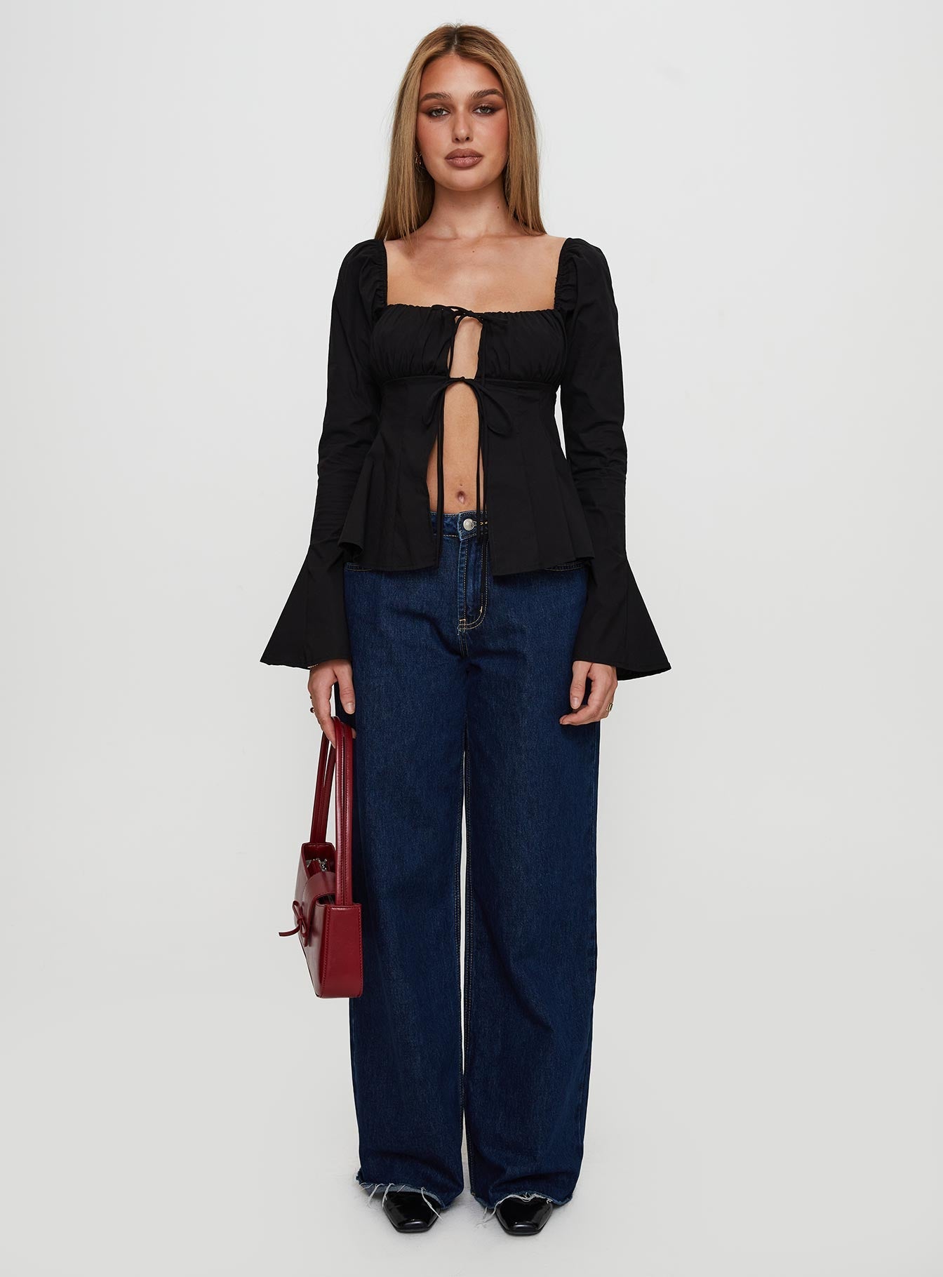 Lilibette Tie Up Long Sleeve Top Black