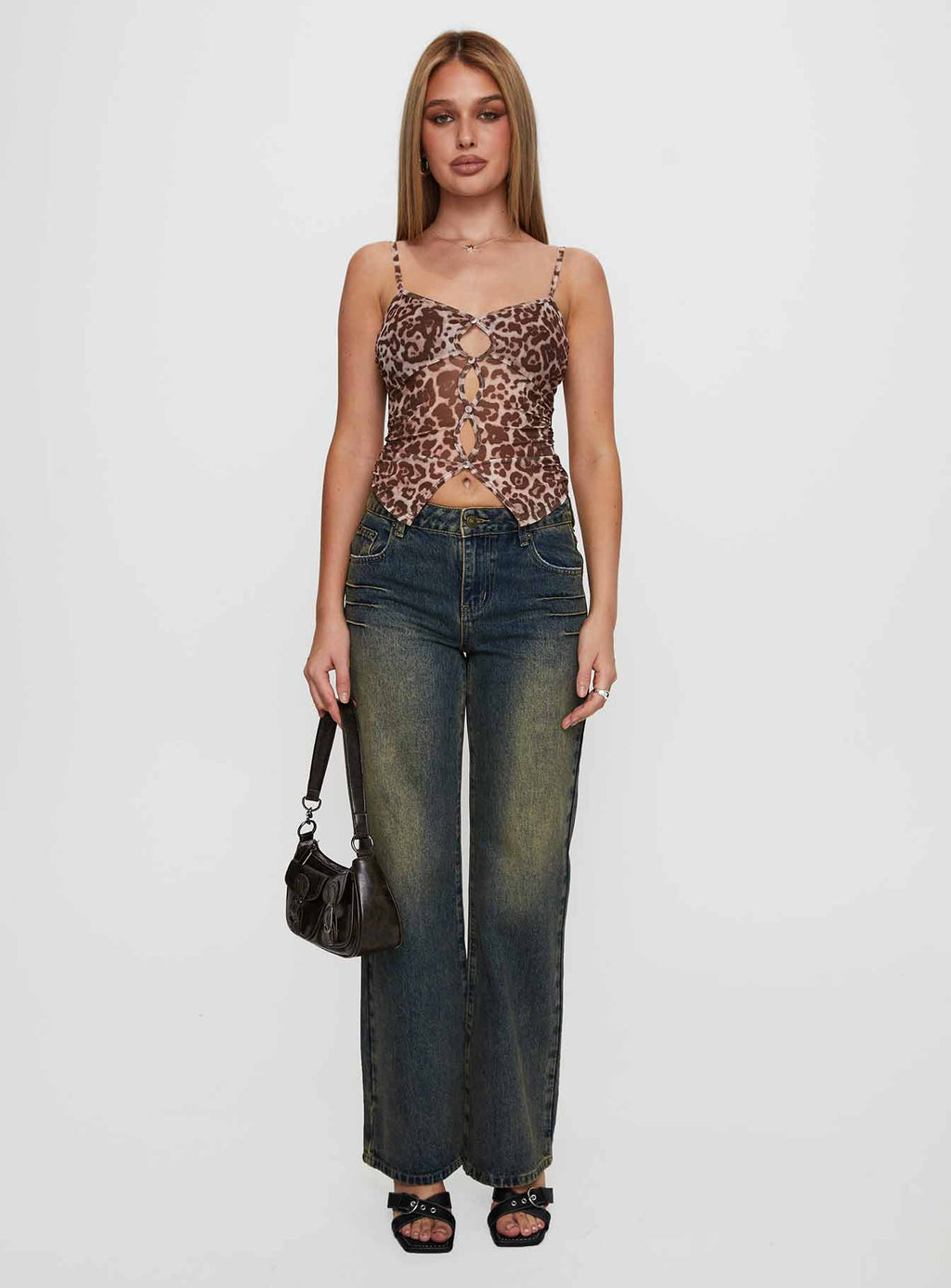 Inverness Pinched Detail Mid Rise Wide Leg Jeans Tea