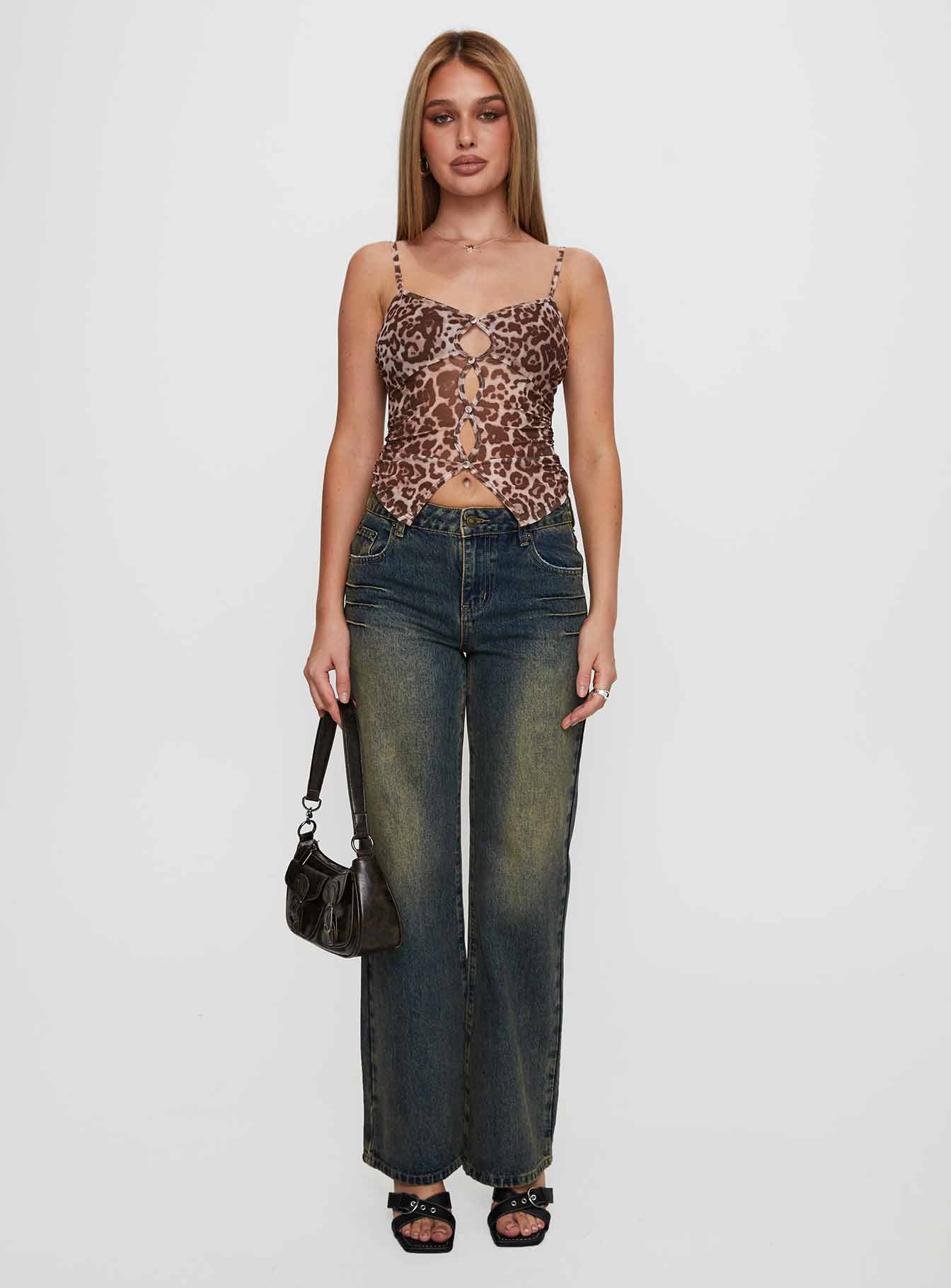 Inverness Pinched Detail Mid Rise Wide Leg Jeans Tea