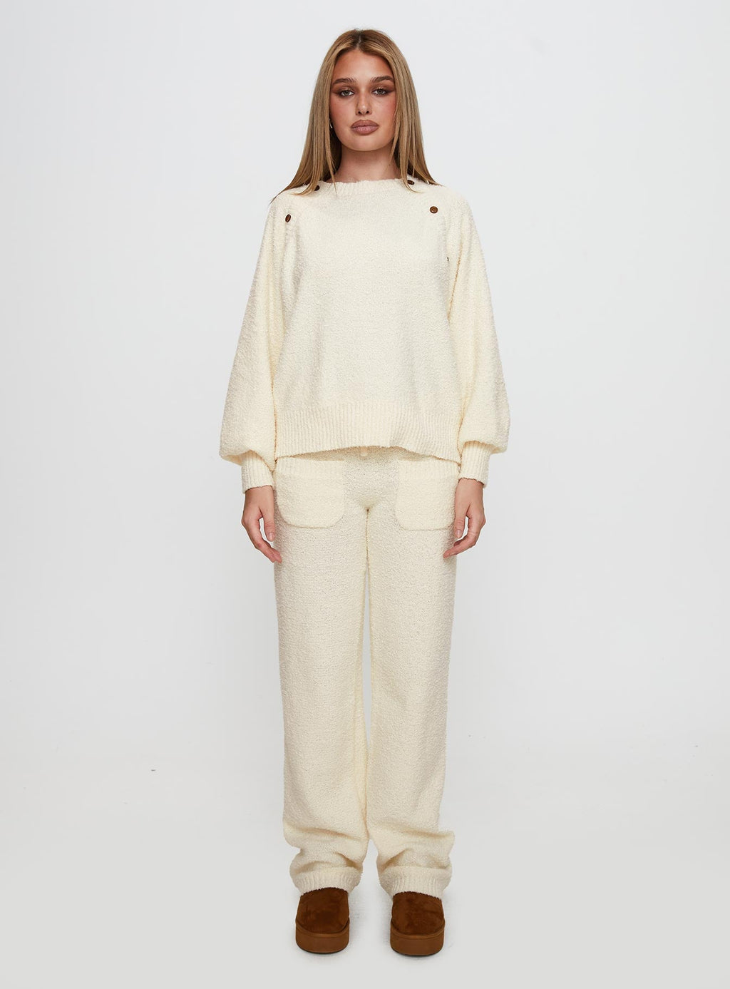Susi Fluffy Knit Pant Ivory