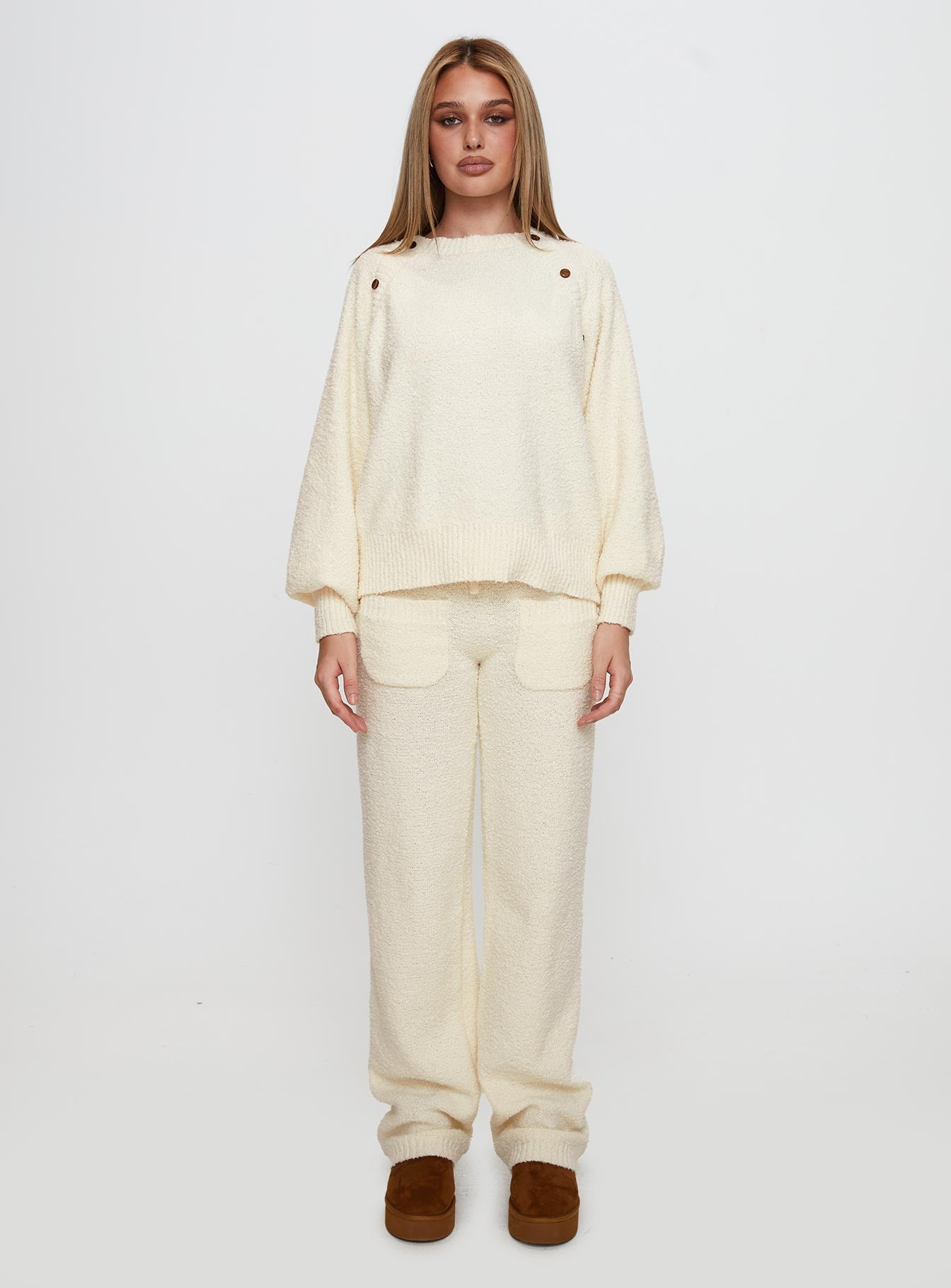 Susi Fluffy Knit Pant Ivory