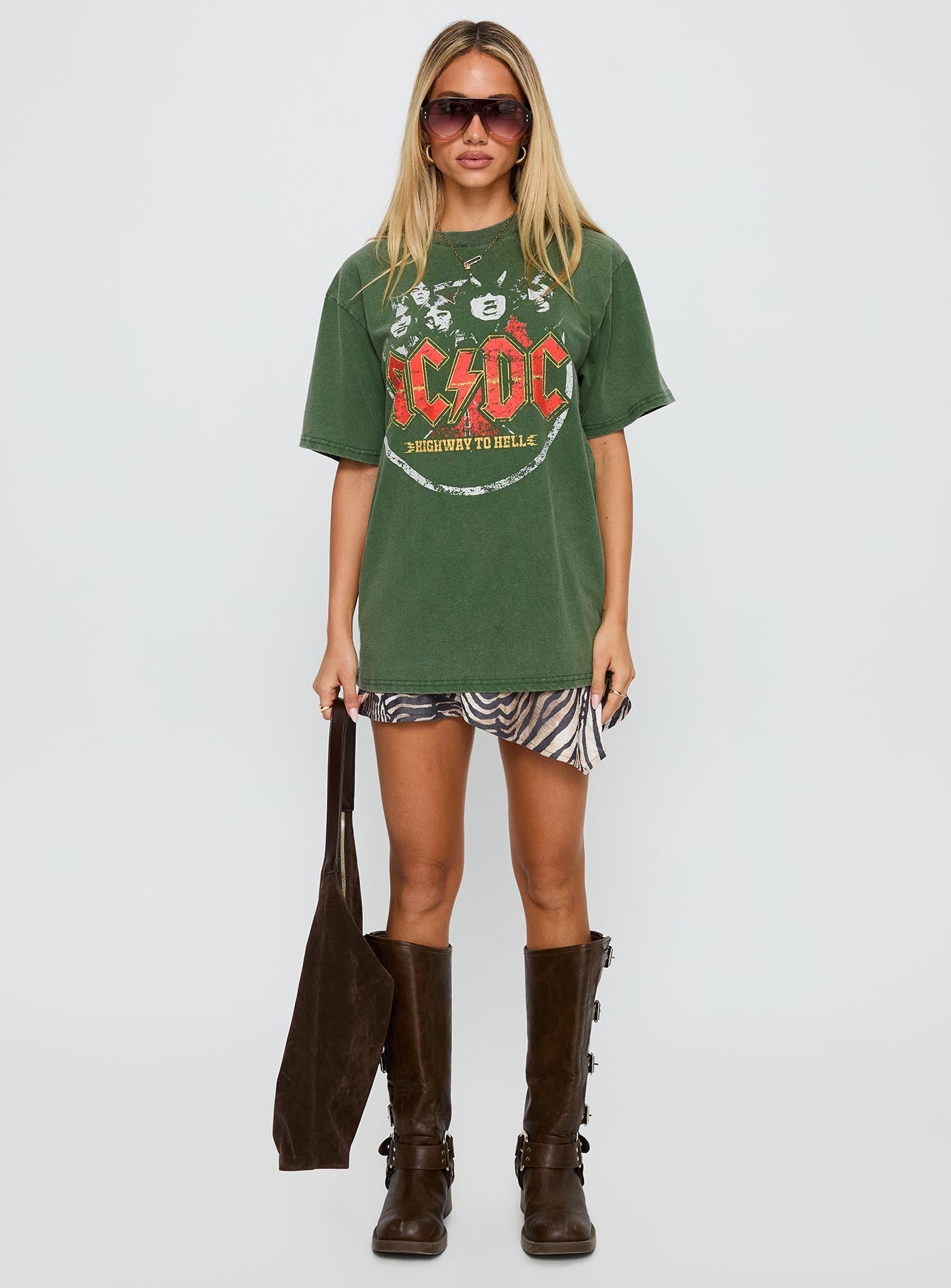 Acdc Vintage Oversized Graphic Top Green