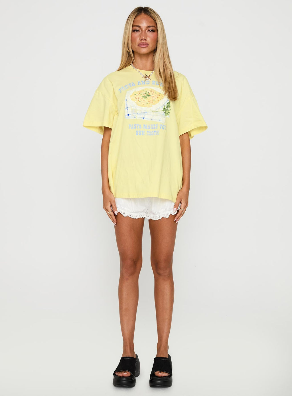 Pasta Makes You Fasta Oversized Tee Yellow