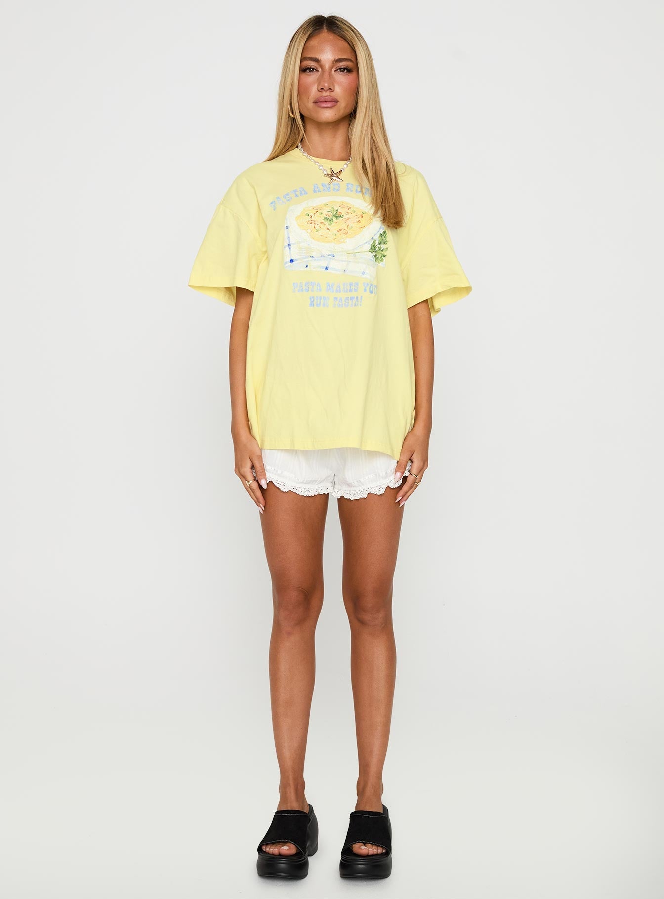 Pasta Makes You Fasta Oversized Tee Yellow