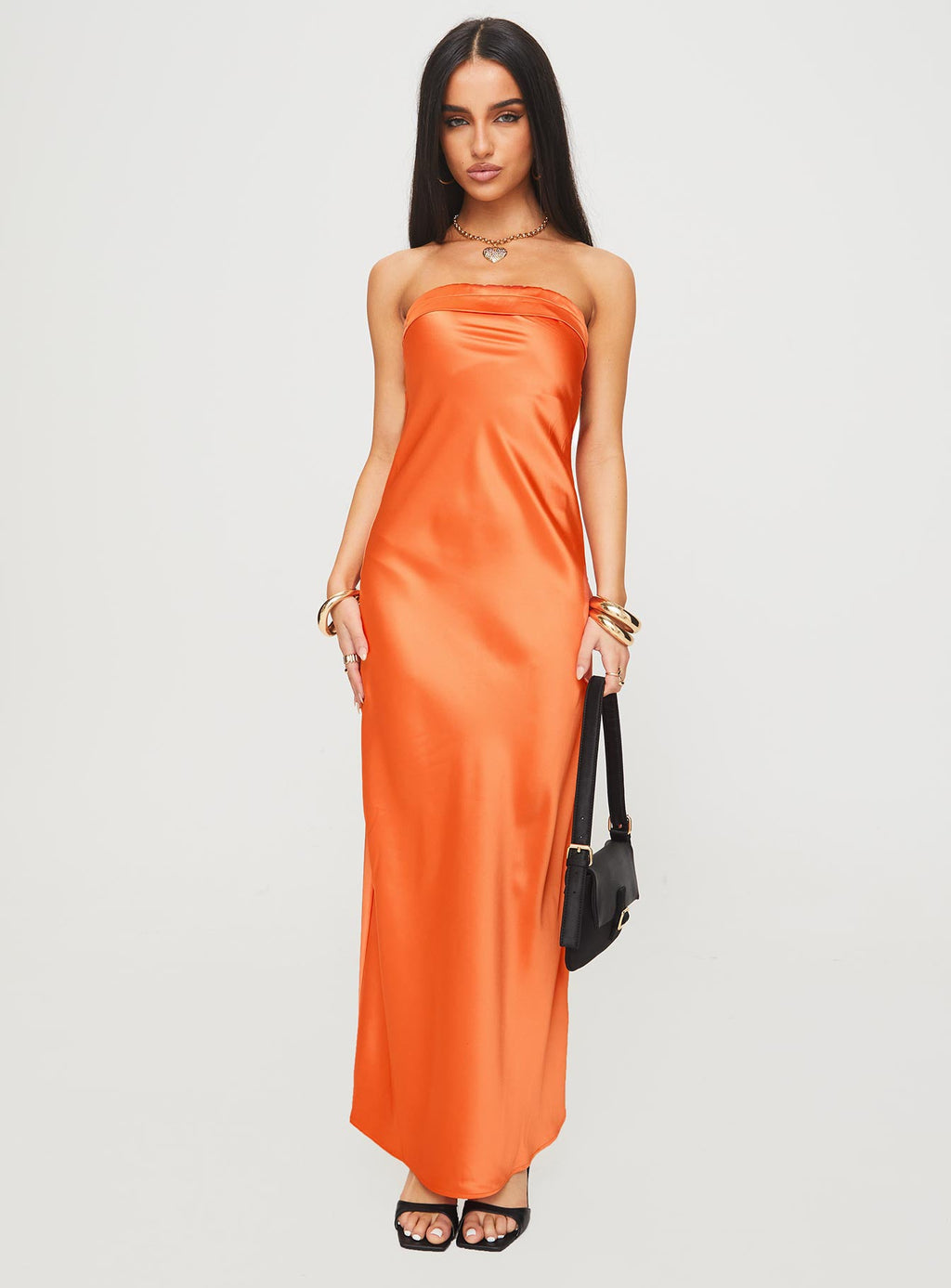 Citrus Kiss Strapless Maxi Dress Orange