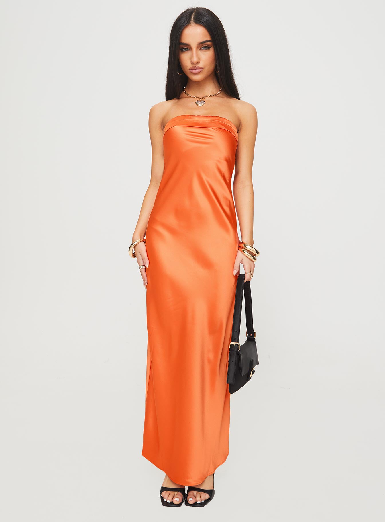Citrus Kiss Strapless Maxi Dress Orange
