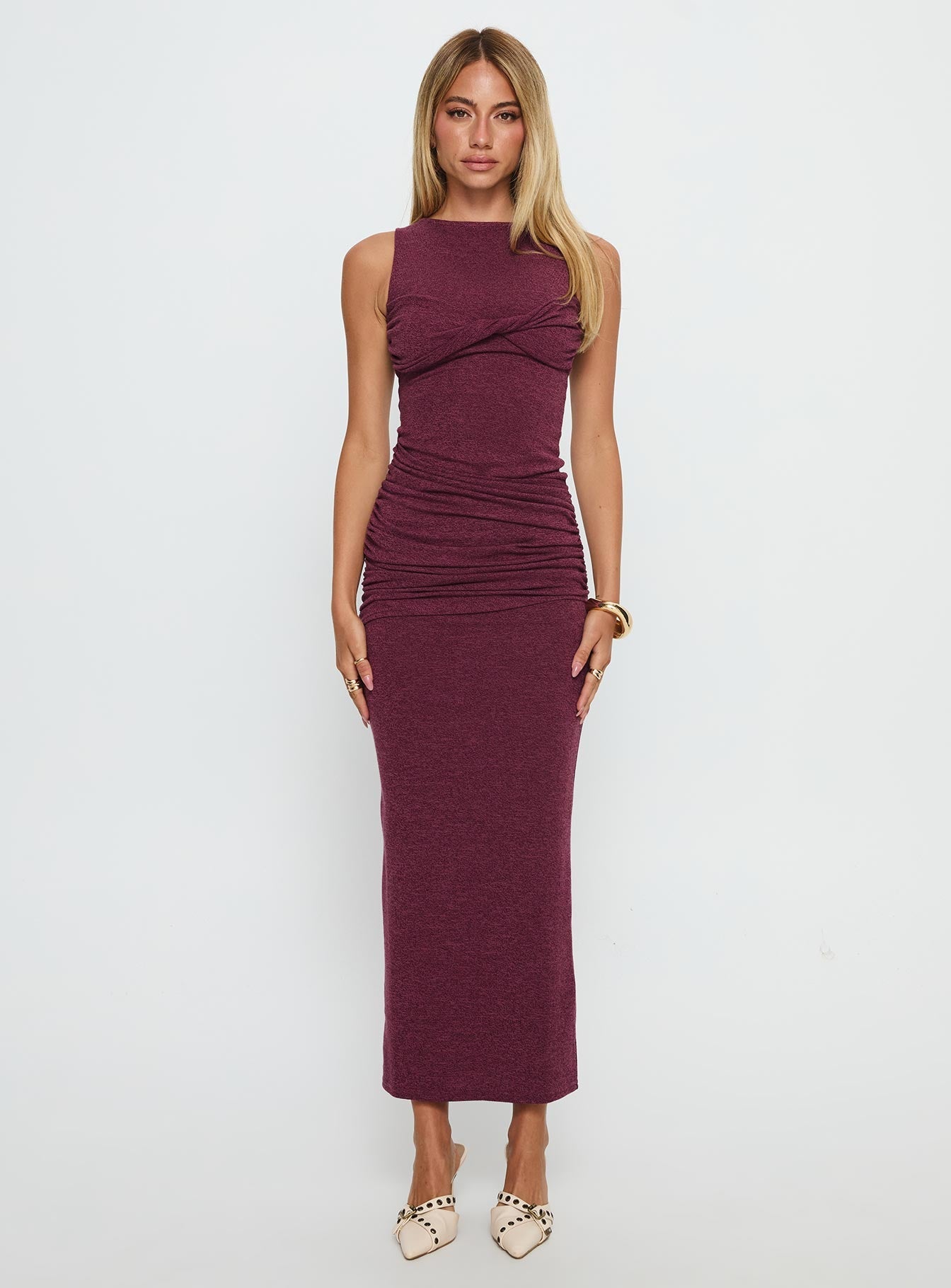 Heart Out Ruched Maxi Dress Plum