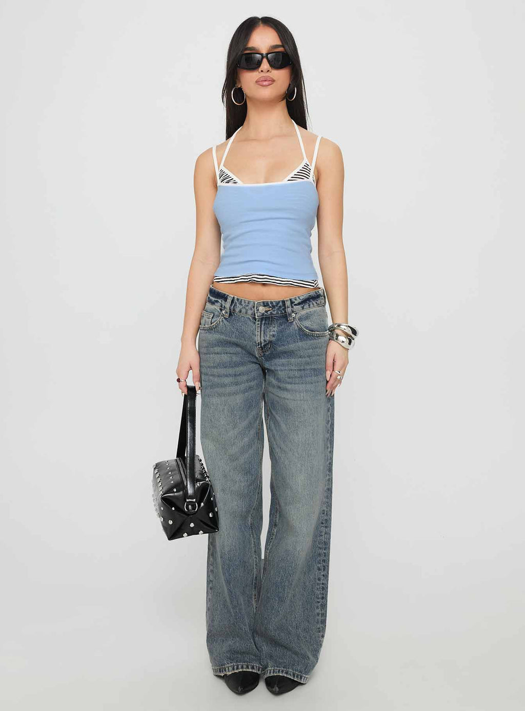 Zaralyn Low Rise Wide Leg Jeans Mid Blue Wash