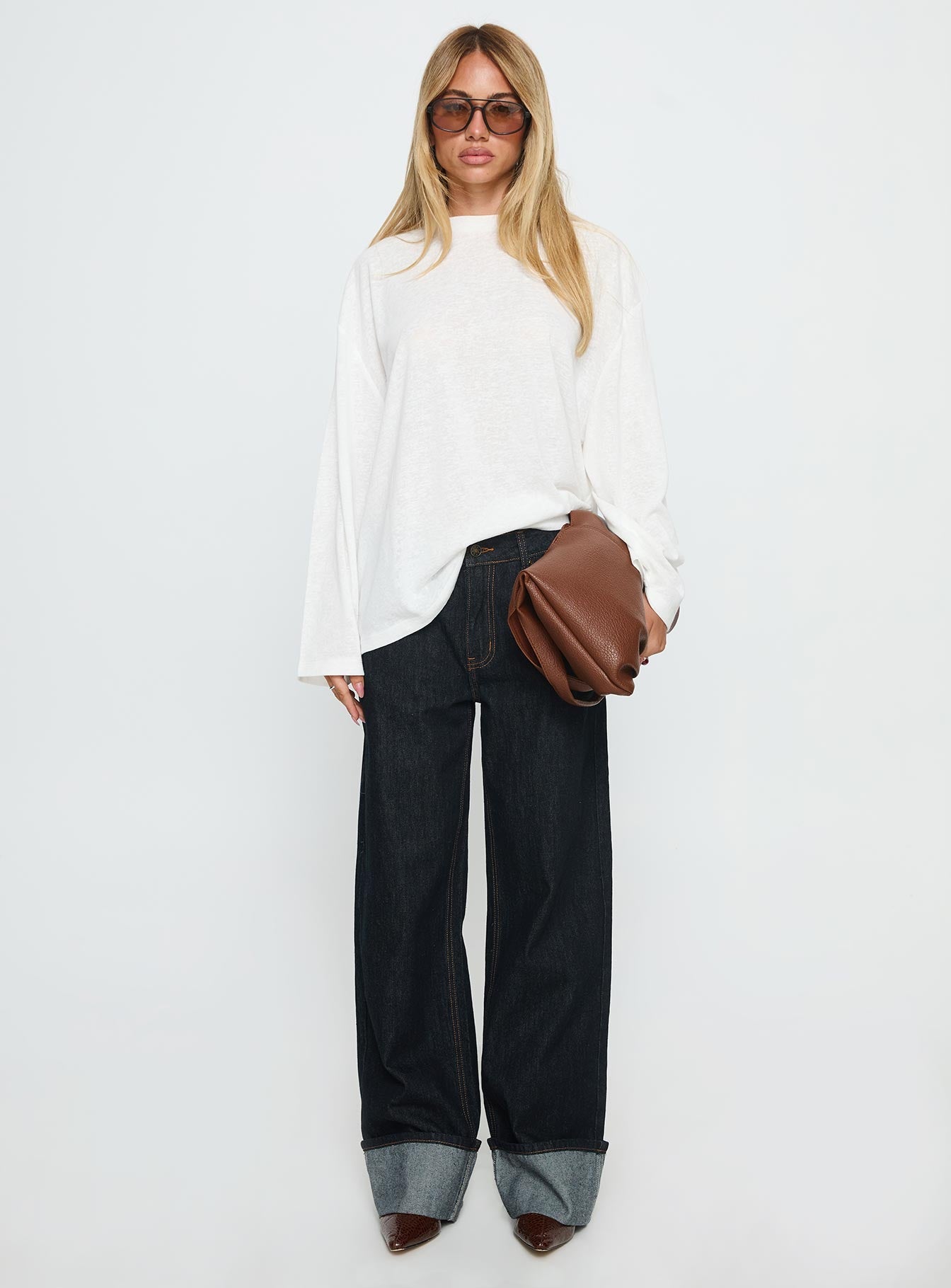 Zaydee Oversized Long Sleeve Top White