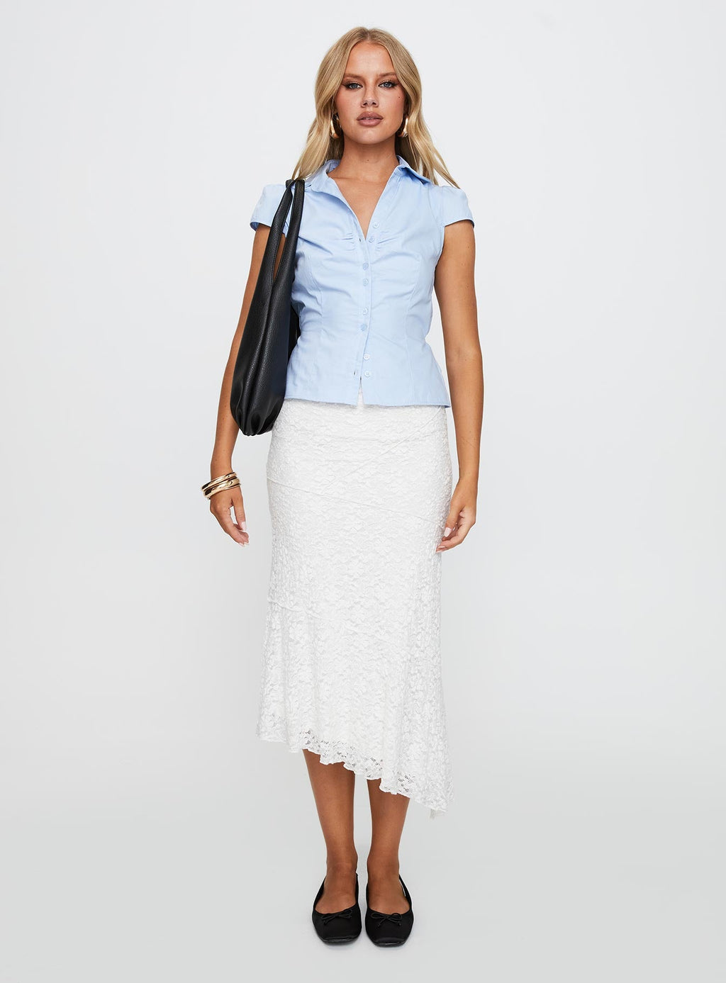 Mathylda Asymmetrical Lace Maxi Skirt White