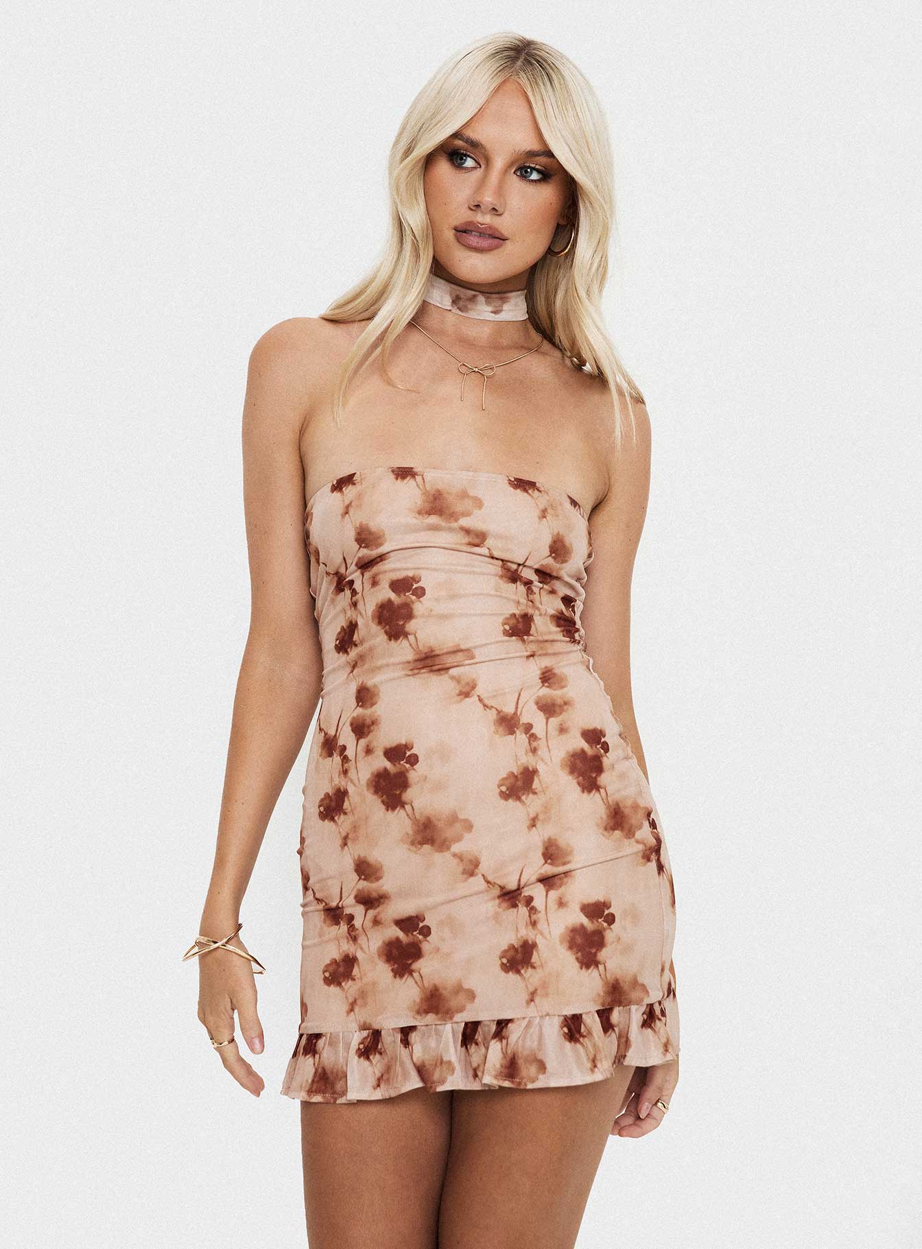 Stockton Strapless Mini Dress Beige Floral