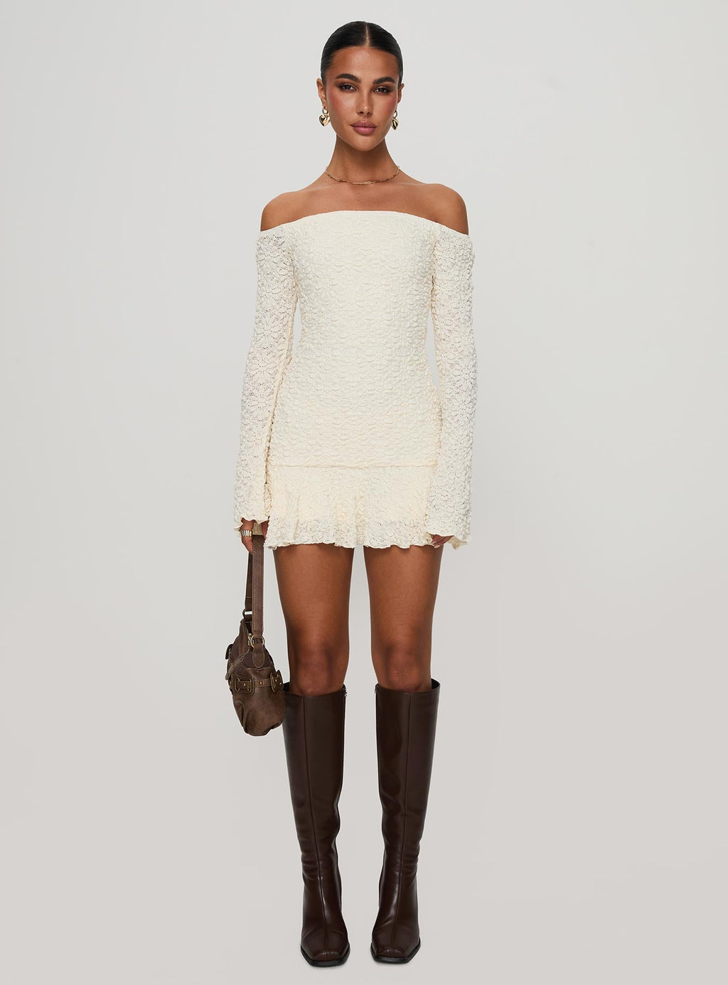 Vancesca Long Sleeve Mini Dress Cream