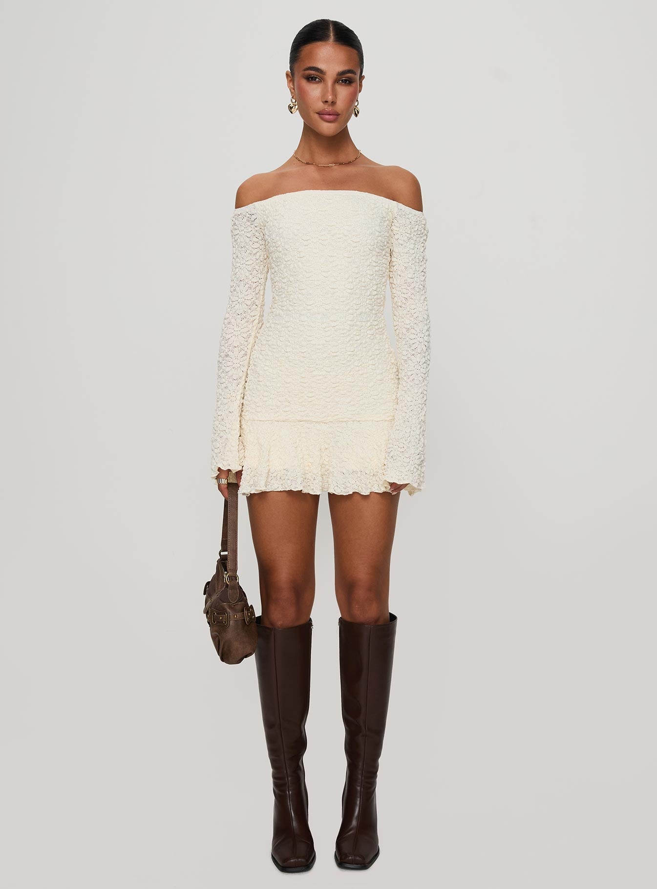 Vancesca Long Sleeve Mini Dress Cream