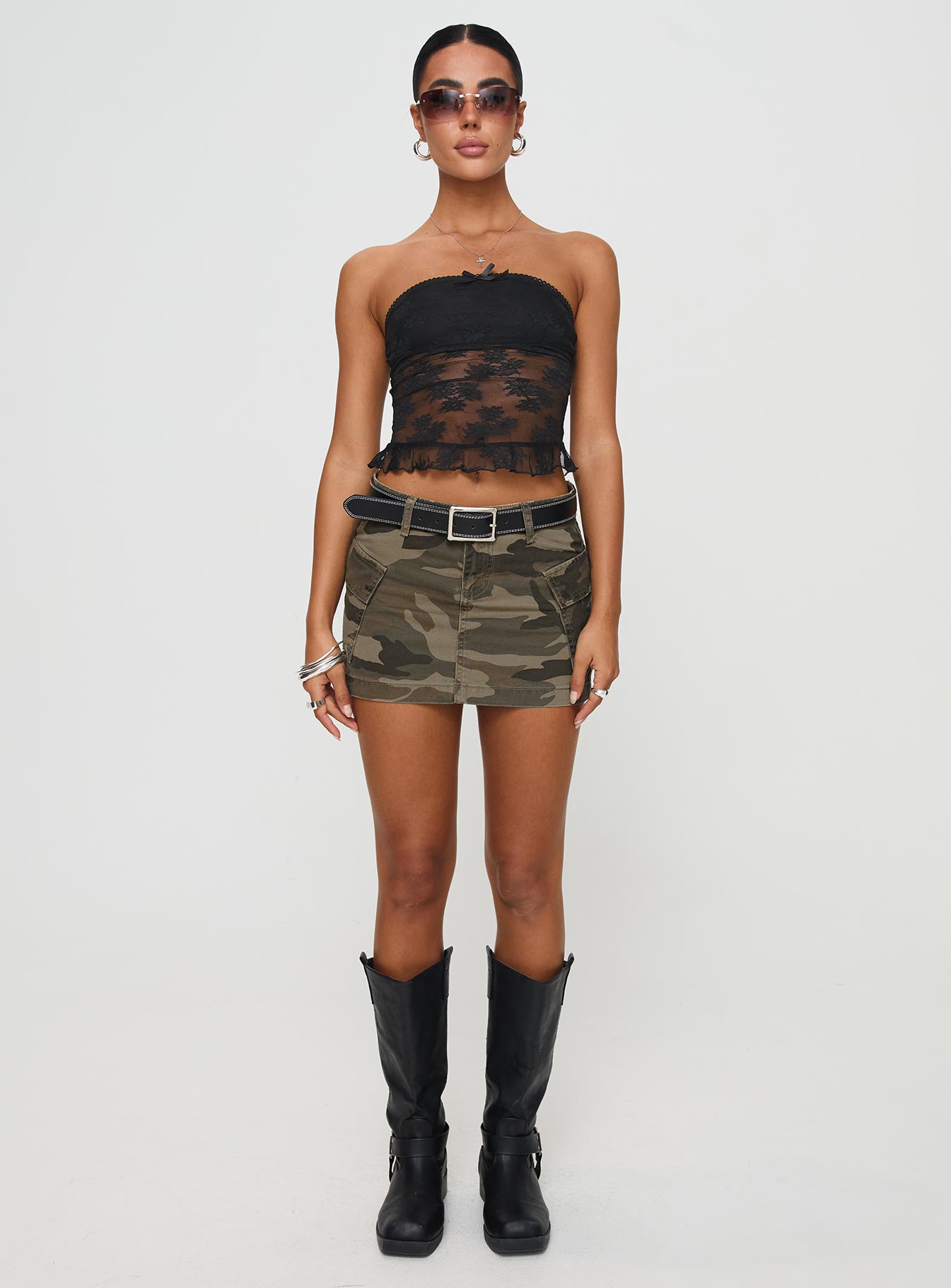 Zakai Cargo Denim Mini Skirt Camo