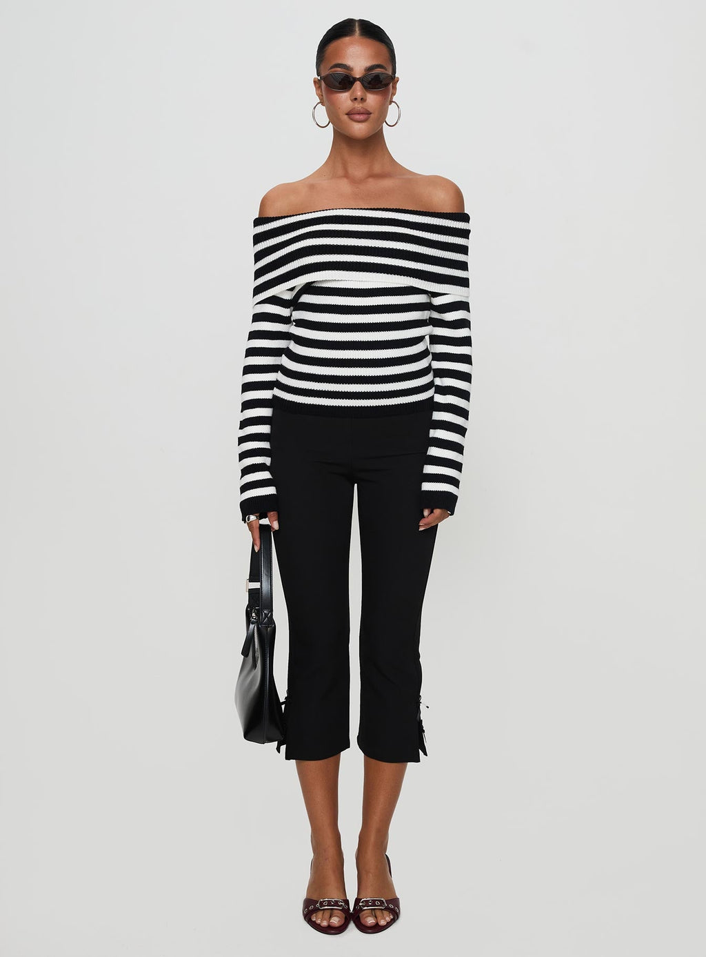 Danyel Off The Shoulder Sweater Black / White Stripe