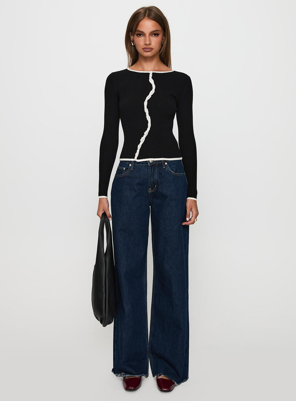 Bring Me Closer Button Up Long Sleeve Top Black / White