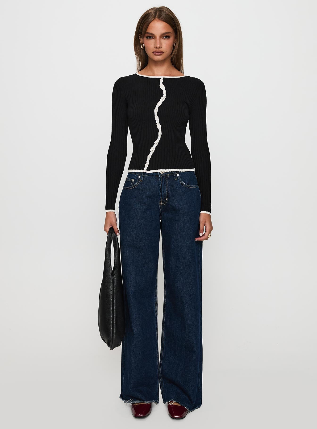 Bring Me Closer Button Up Long Sleeve Top Black / White