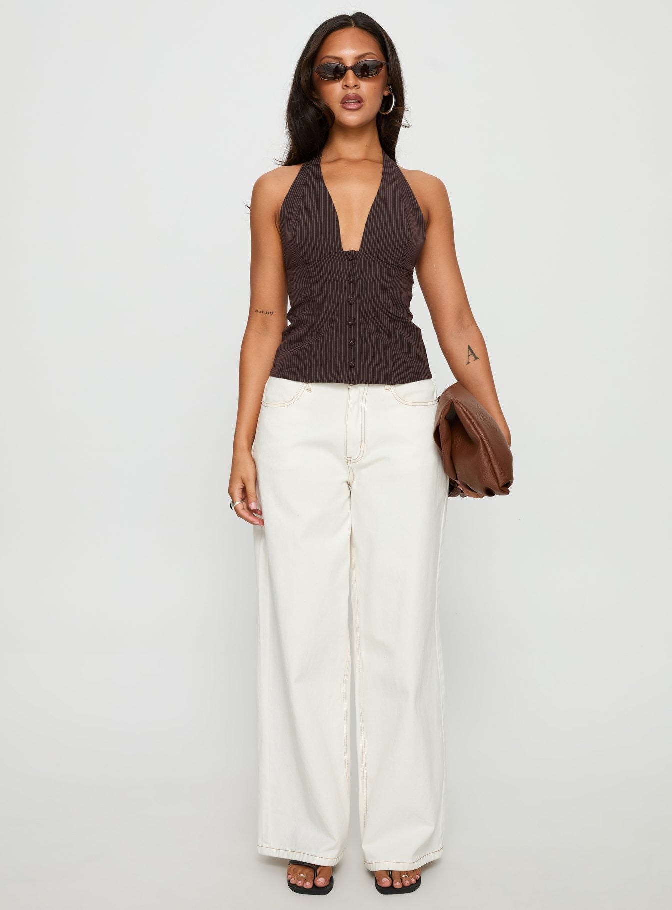 Serefina Halter Top Brown Stripe