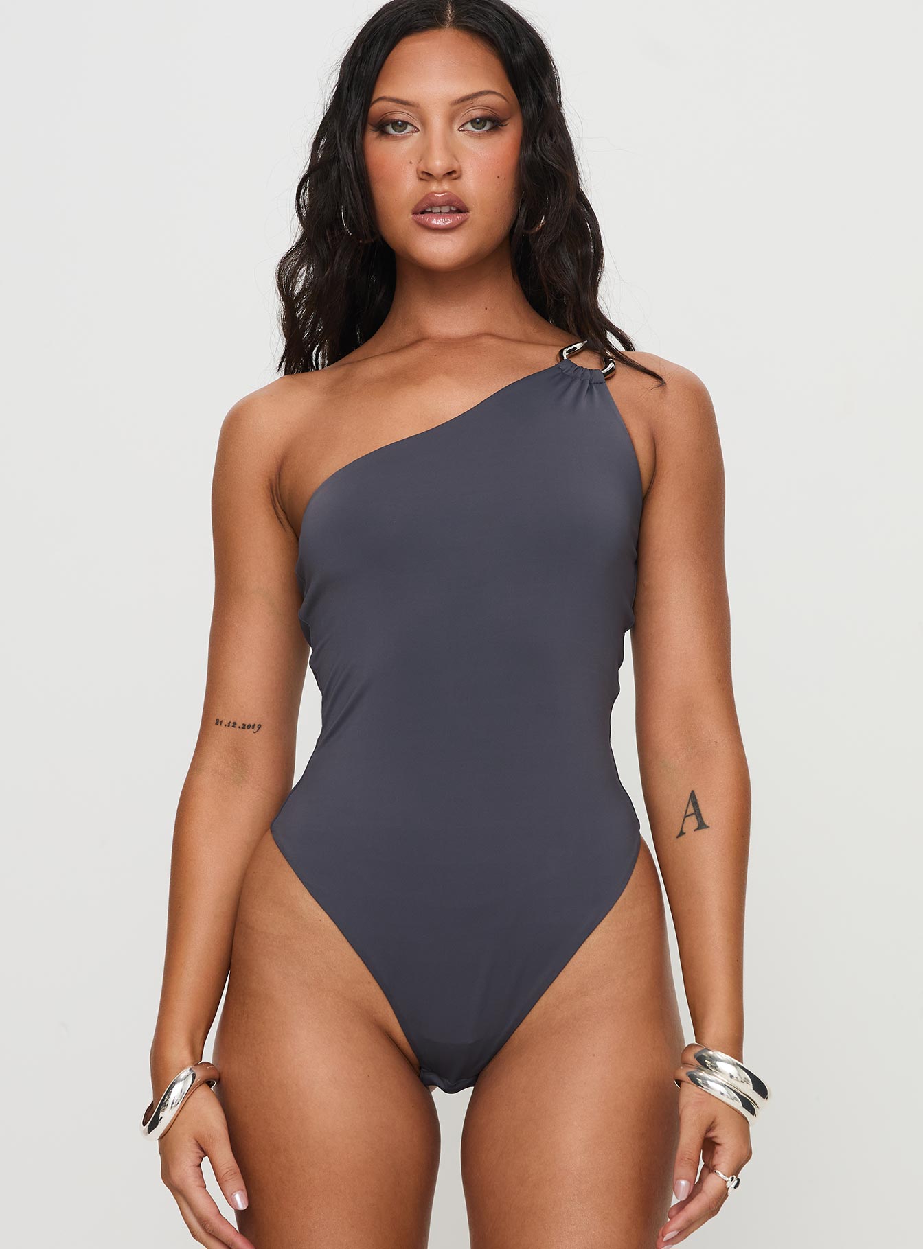 Talija One Shoulder Bodysuit Slate