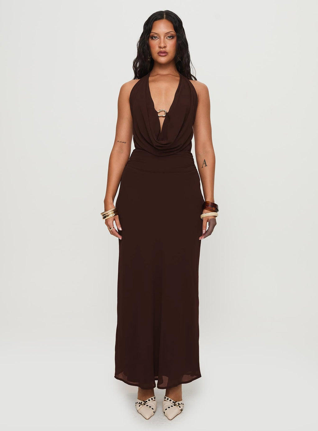 Alejandria Cowl Neck Maxi Dress Chocolate