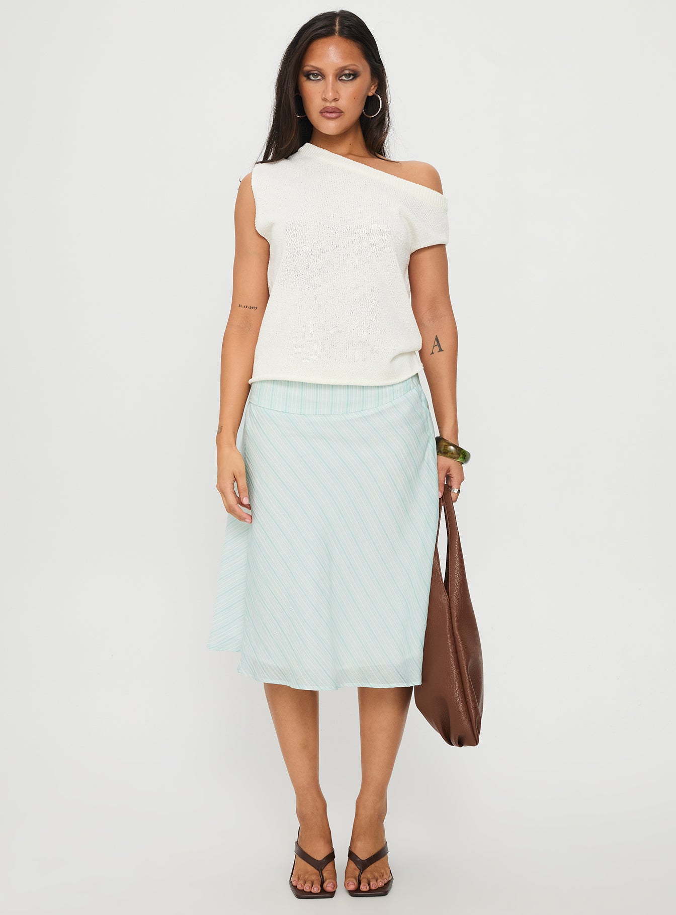 Alunara Midi Skirt Aqua Stripe