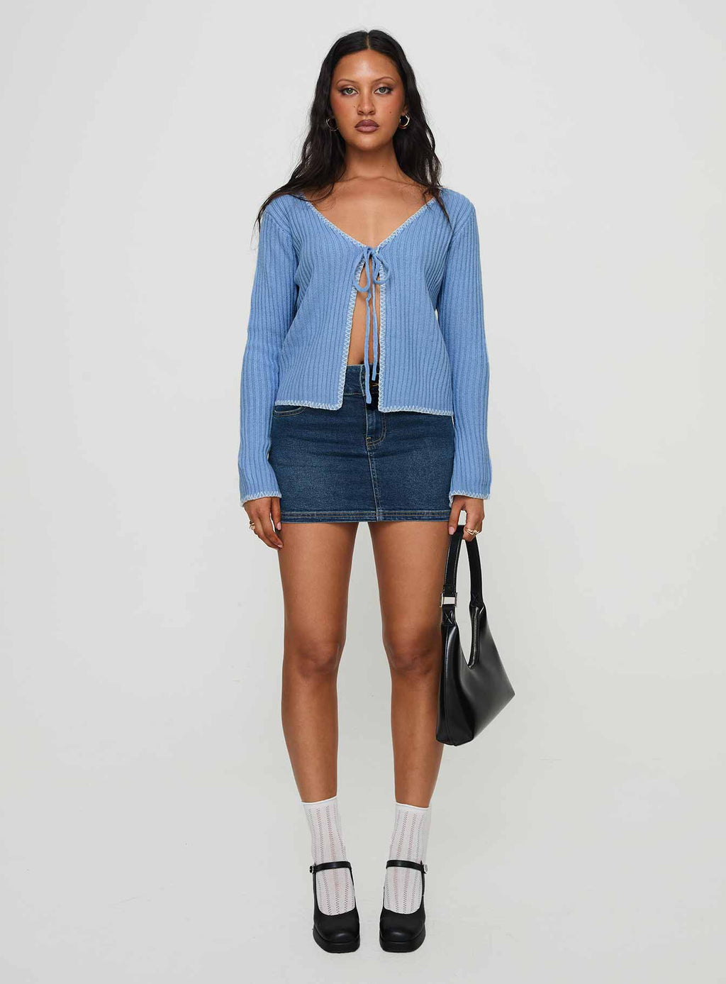 Jaimee Tie Up Knit Top Blue