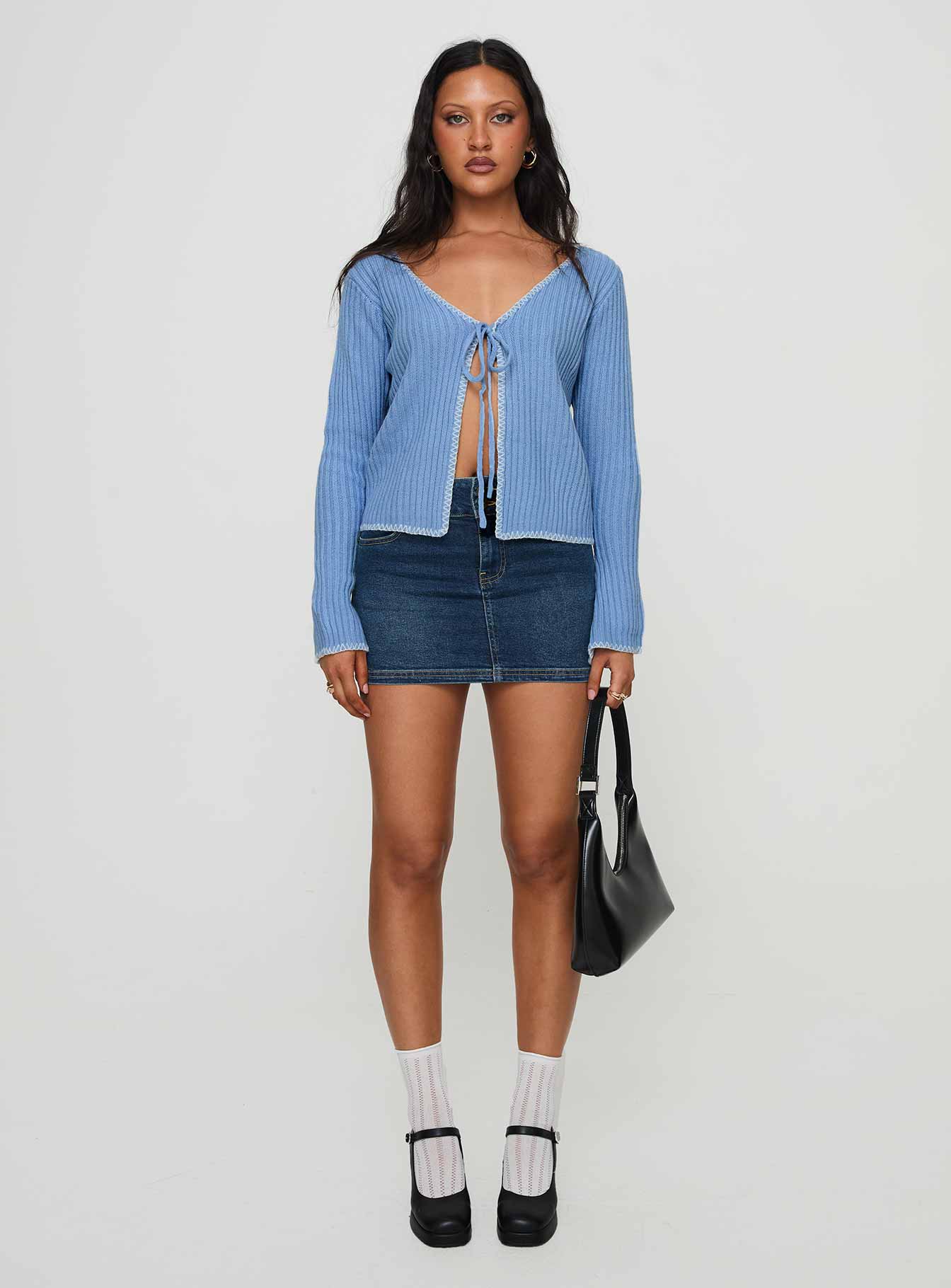 Jaimee Tie Up Knit Top Blue