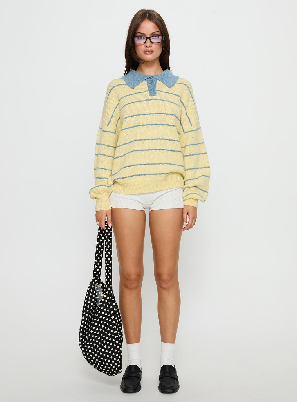 Minda Collared Knit Sweater Yellow Stripe