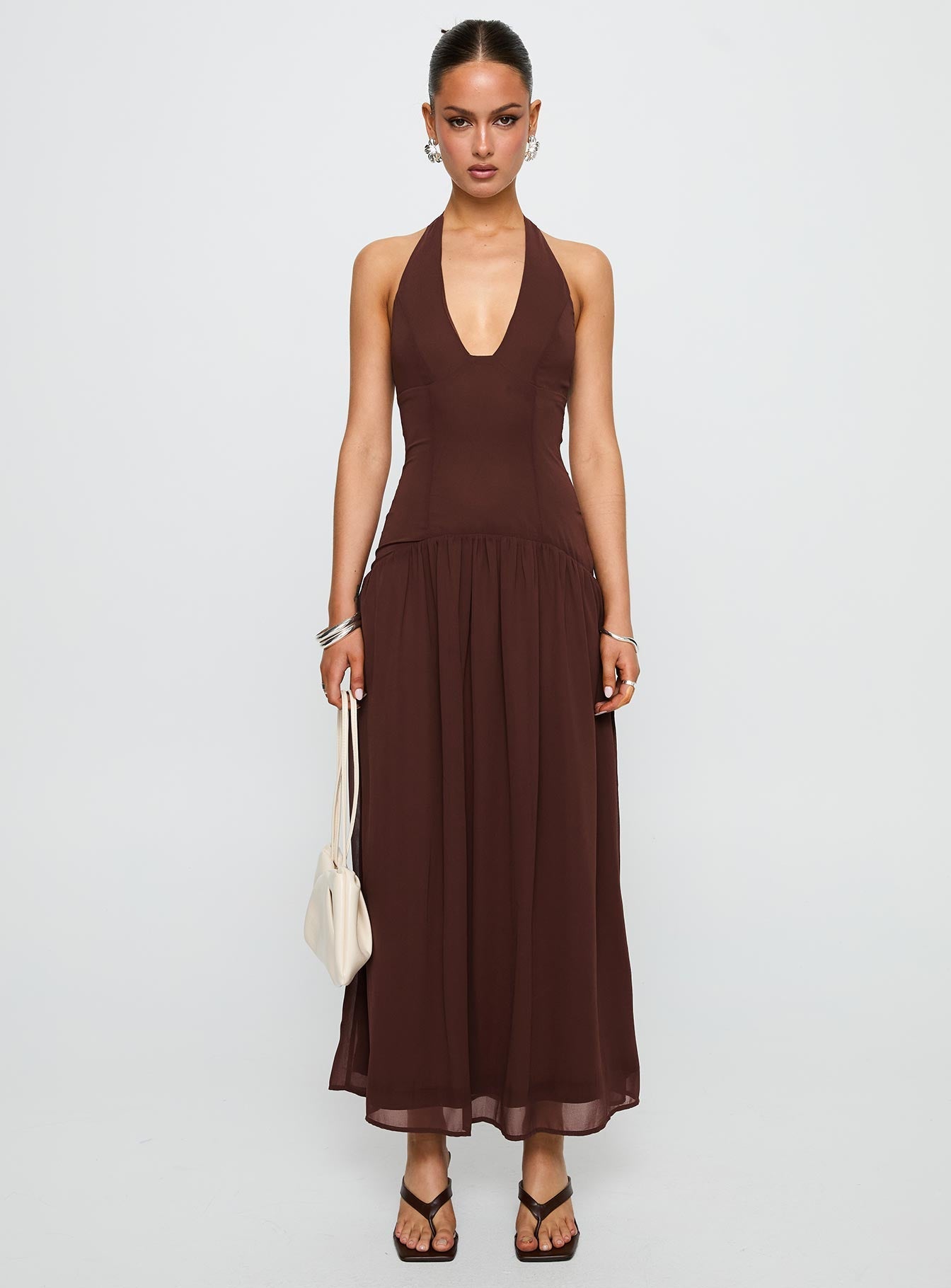 Chestnut Drop Waist Maxi Dress Brown