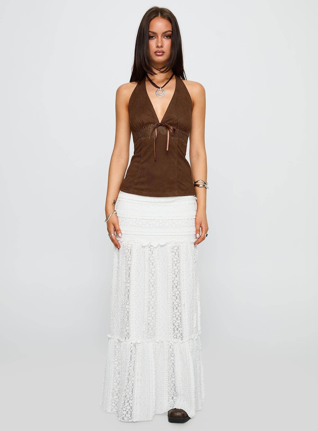 Emanuella Lace Maxi Skirt White