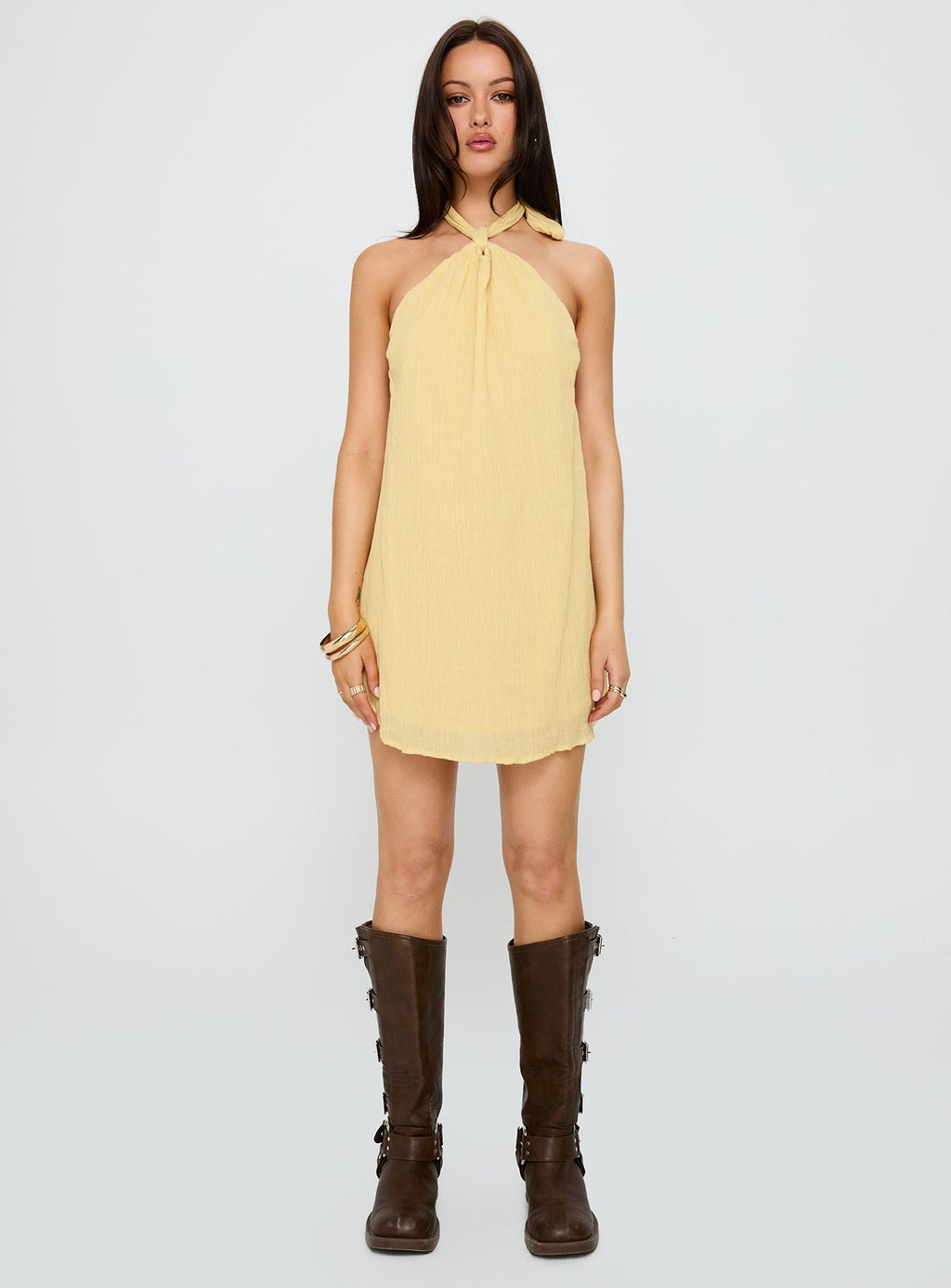 Kaiko Halter Mini Dress Yellow