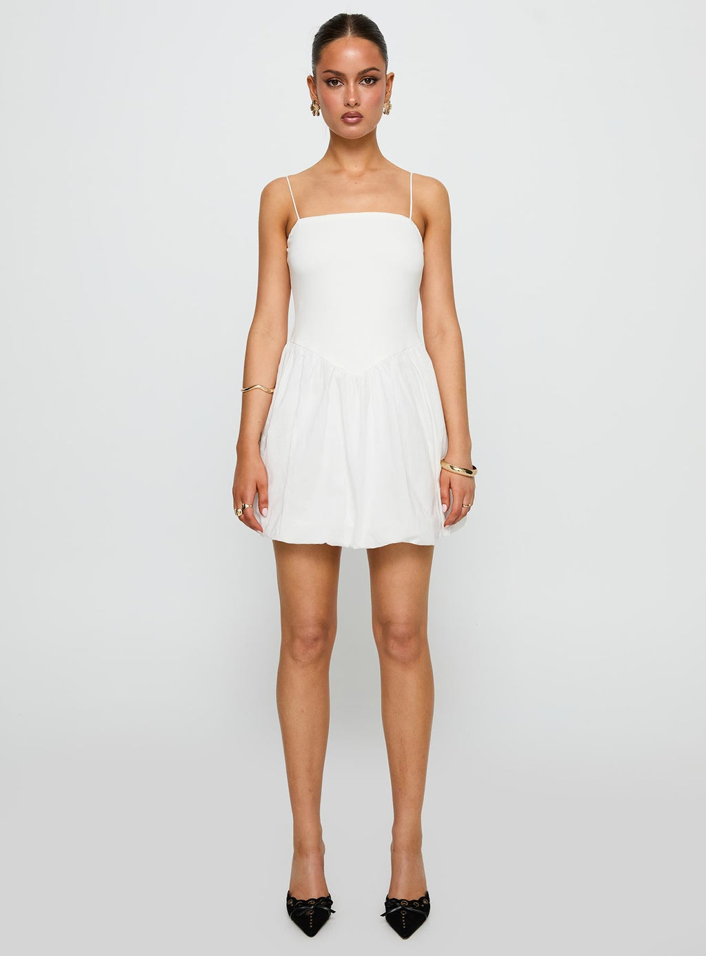 Vista Amora Bubble Hem Mini Dress White