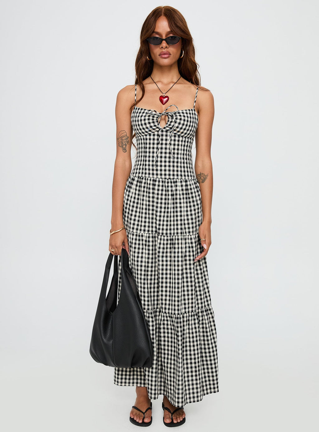 Avaleine Tiered Maxi Dress Black / White Check