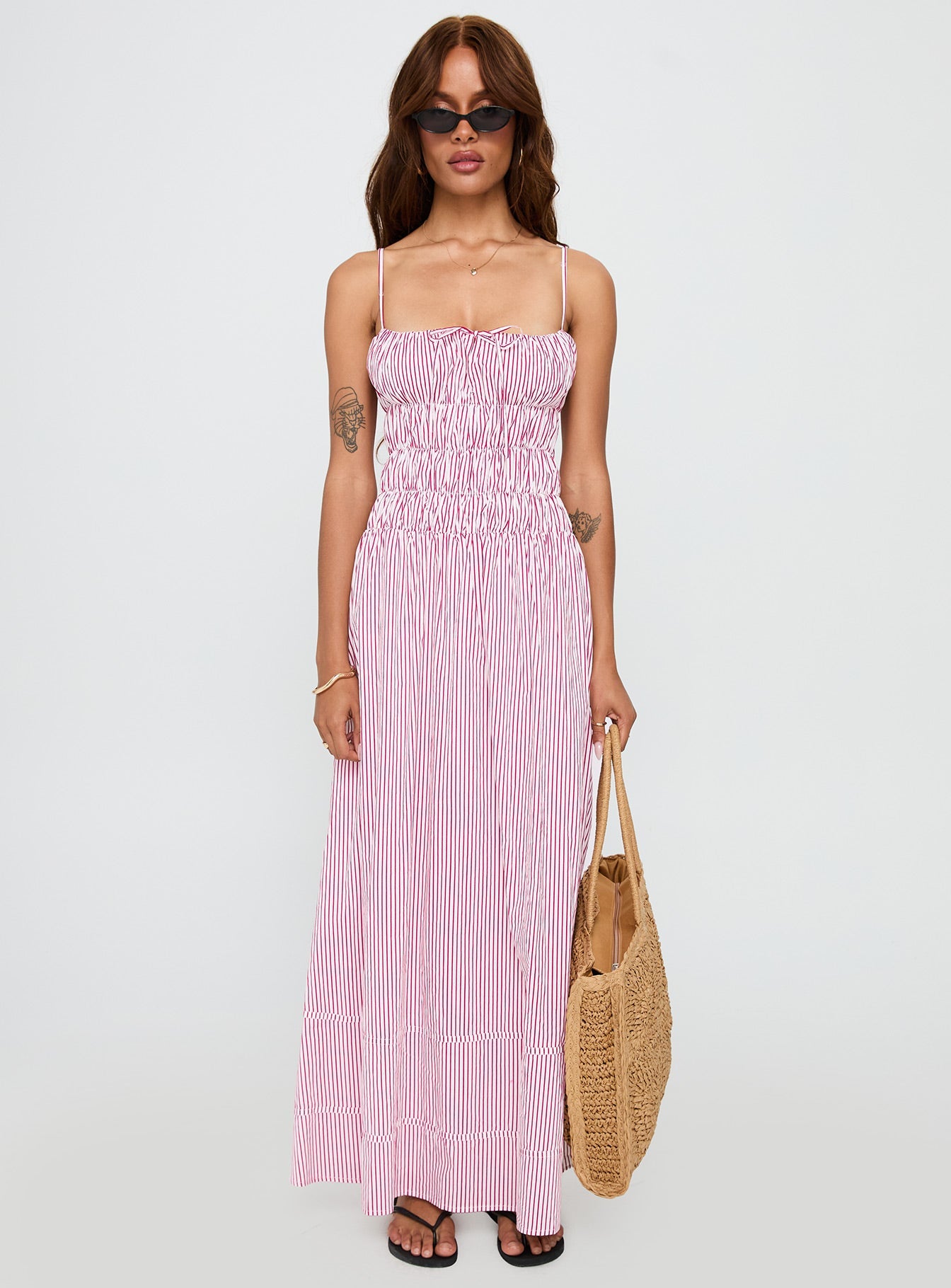 Loralei Shirred Maxi Dress Red Stripe