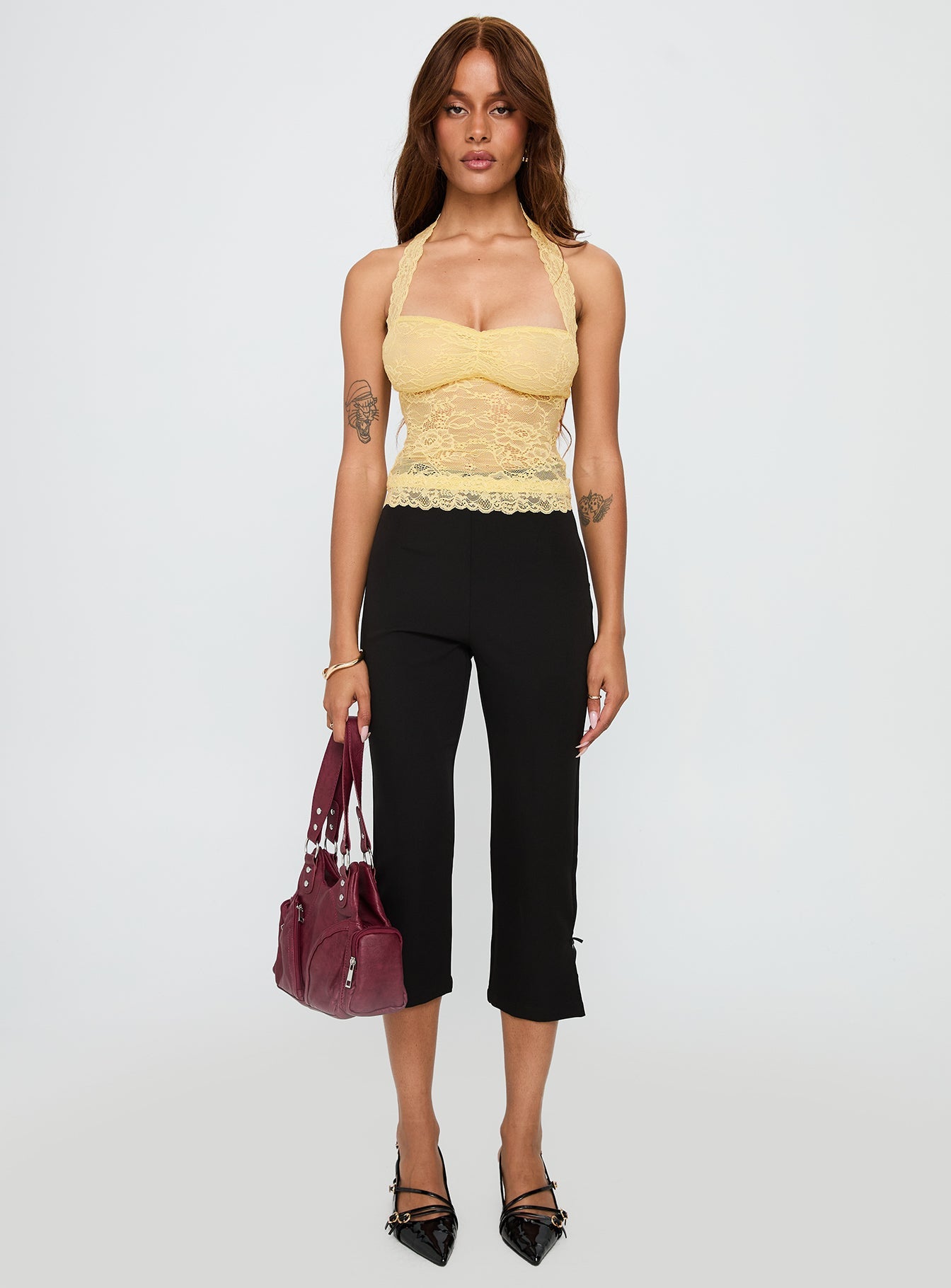 Fantasize Lace Halter Top Yellow