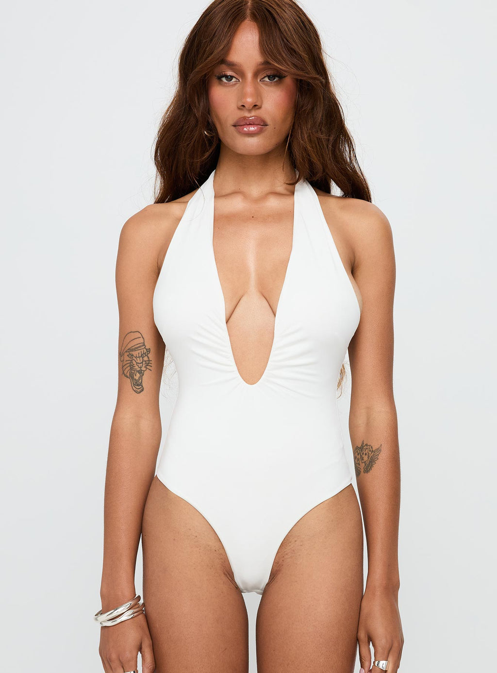 Emmalyne Plunge Neck Bodysuit White