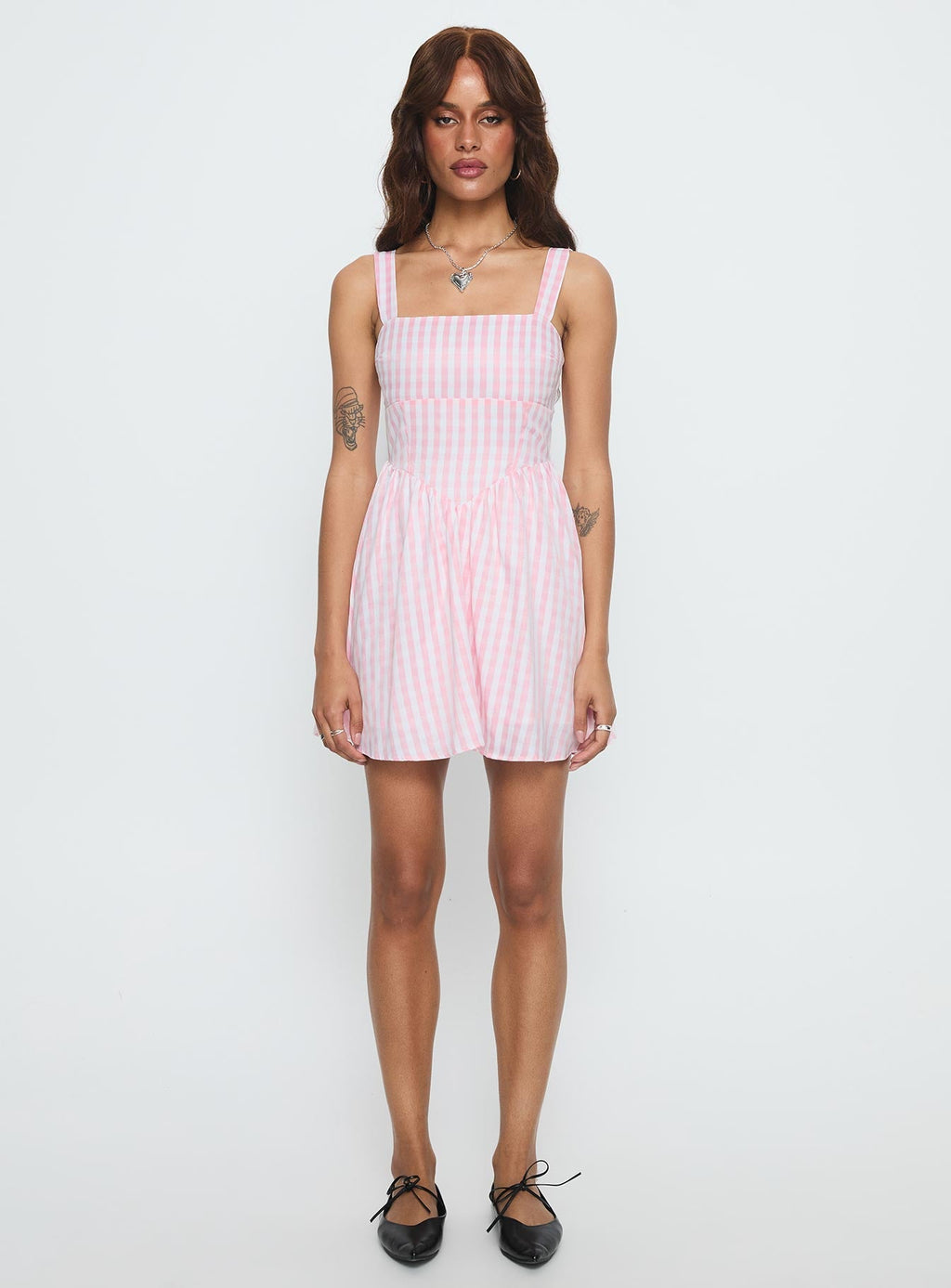 Yoselyn Pleat Mini Dress Pink Check