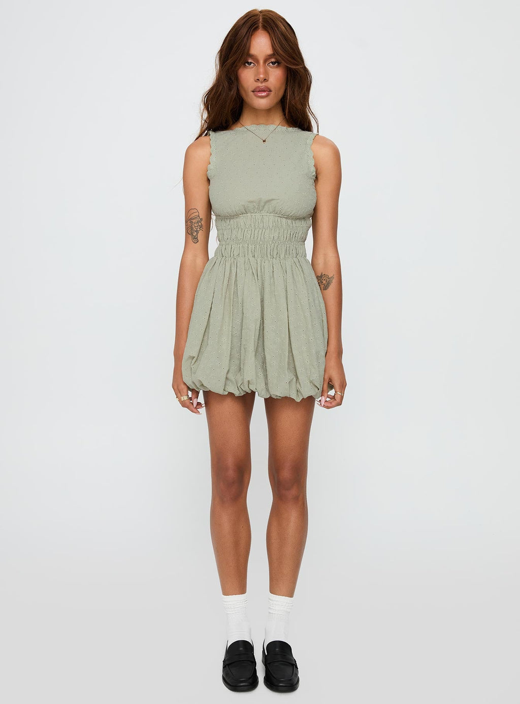 Vittoria Bubble Hem Mini Dress Sage