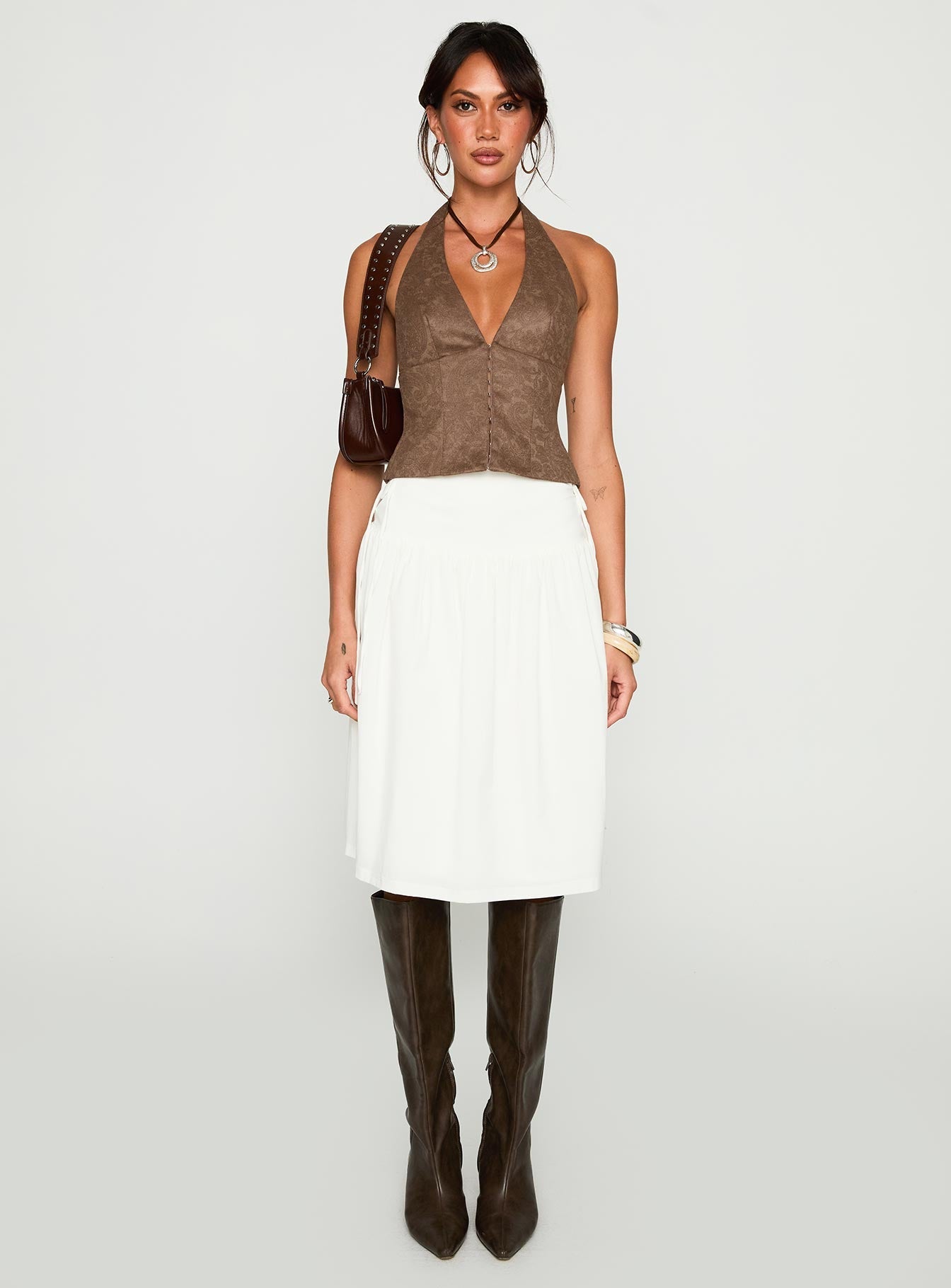 Down The Line Halter Top Brown