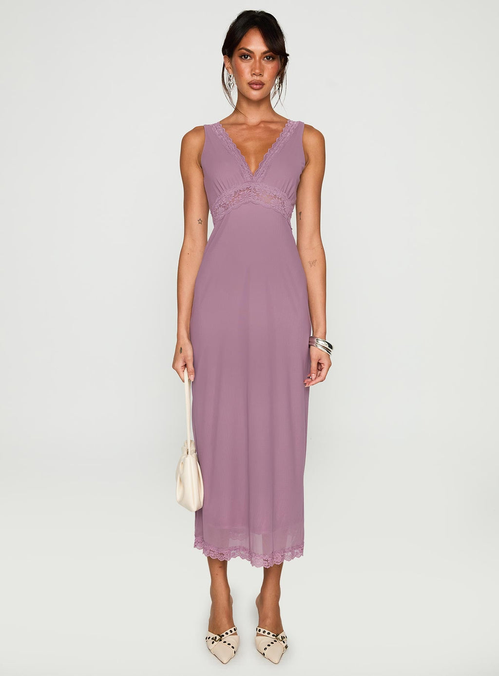 Between The Lines Lace Trim Maxi Dress Purple