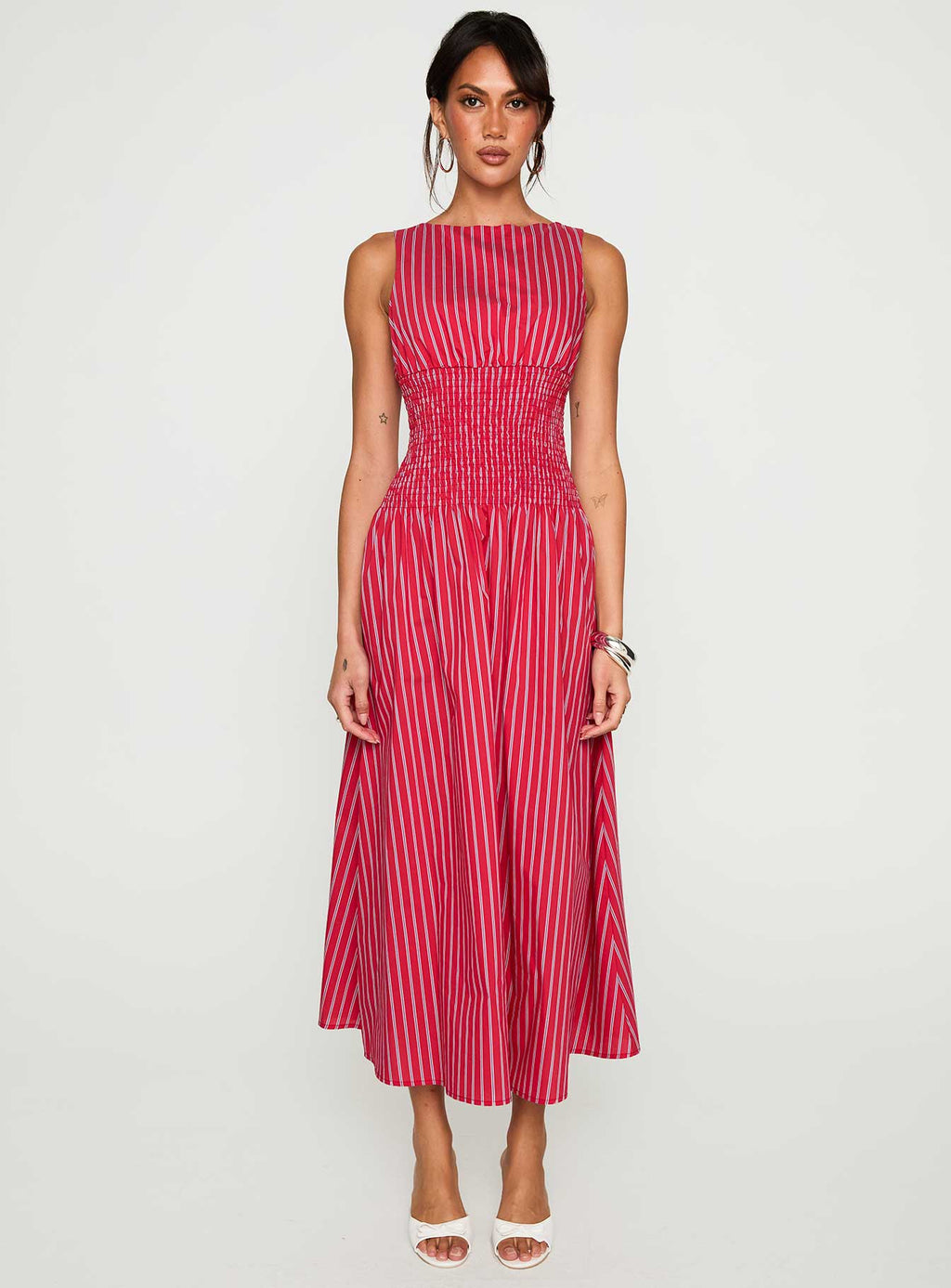 Lilienne Cotton Poplin Maxi Dress Red Stripe