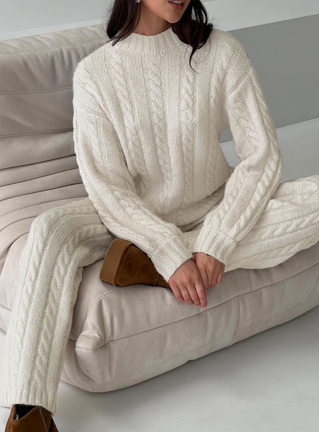 Sharif Cable Knit Pants Beige