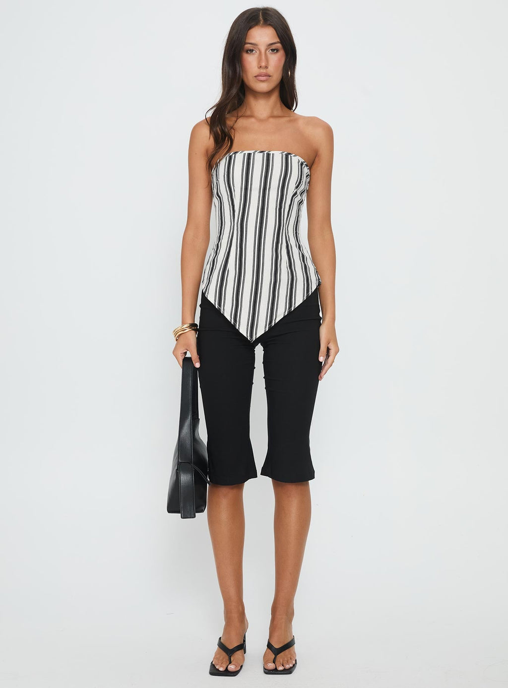 Palo Alto Strapless Scarf Top Black / White Stripe