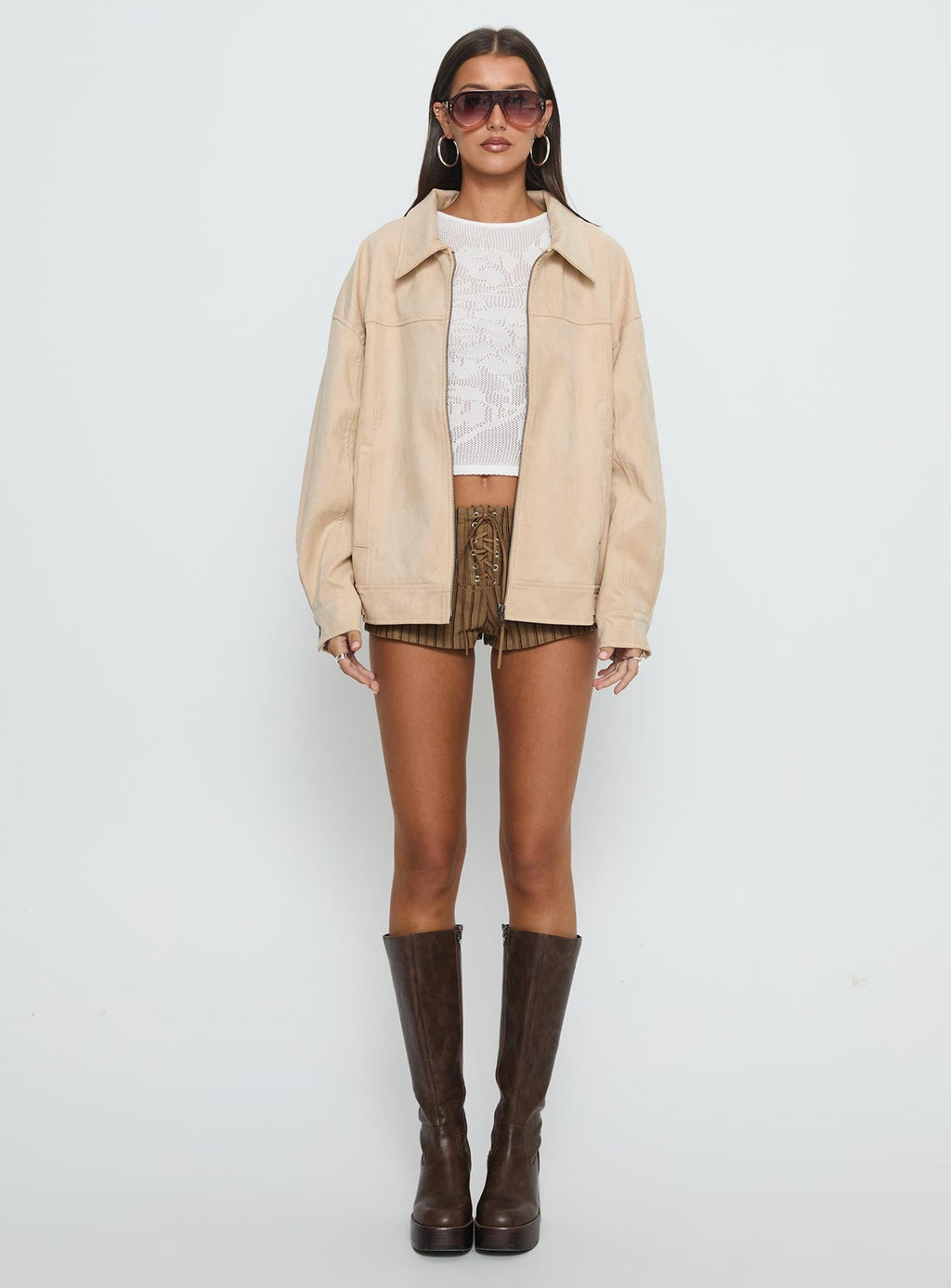 Goldsmith Faux Suede Bomber Jacket Beige