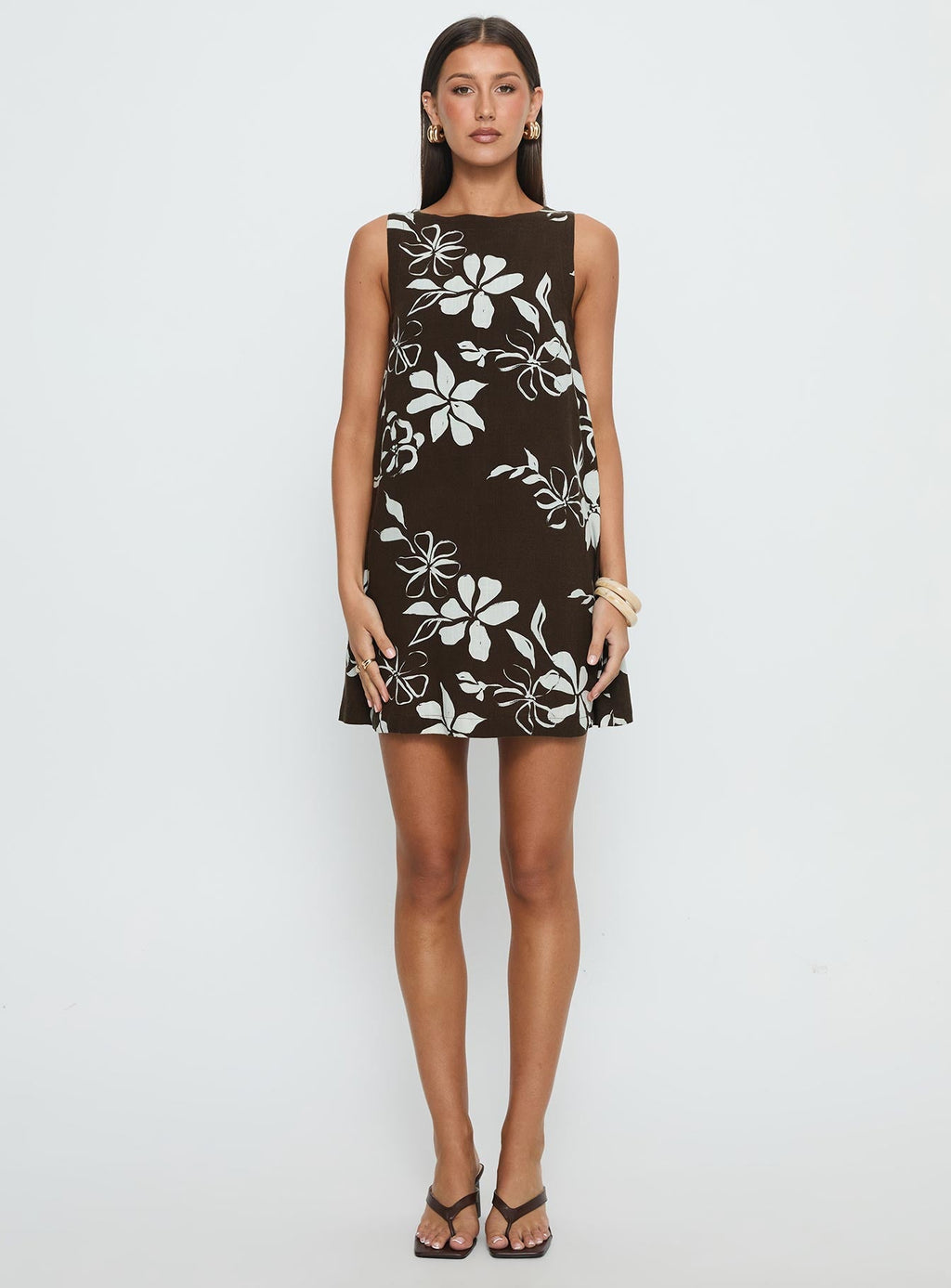 We Could Go Mini Dress Brown Floral