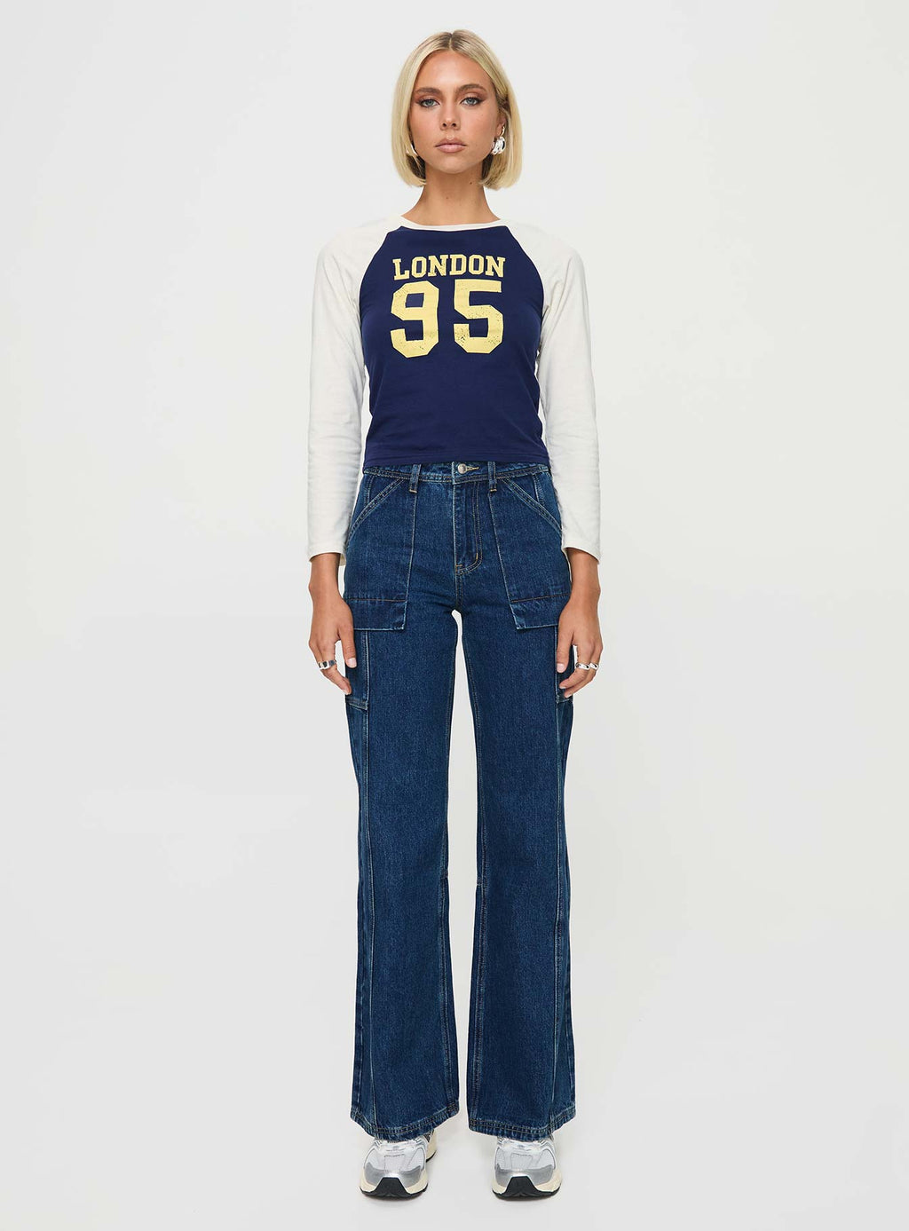 Chad High Rise Wide Leg Cargo Jeans Dark Wash Denim