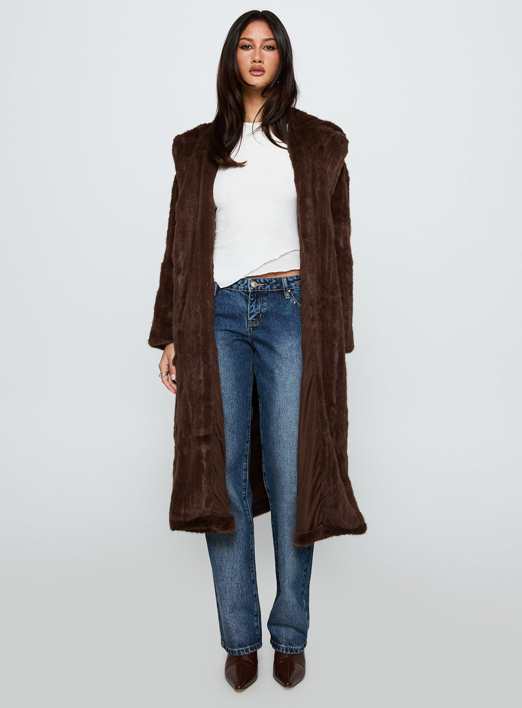 Moss Faux Fur Coat Chocolate