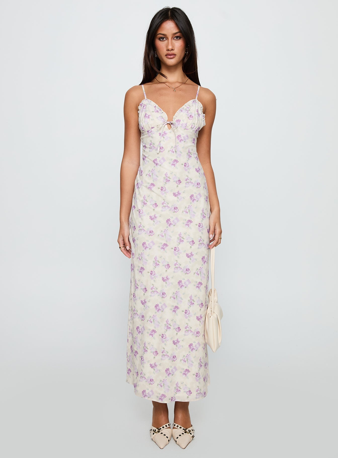 Jessamine Frill Maxi Dress White / Lilac