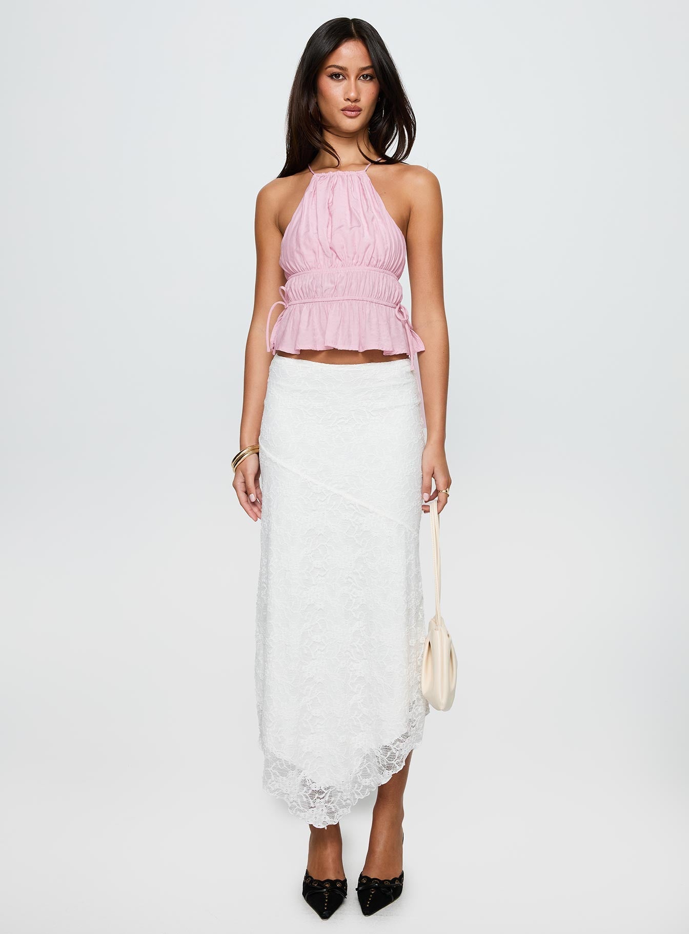 Freebirds Lace Midi Skirt White