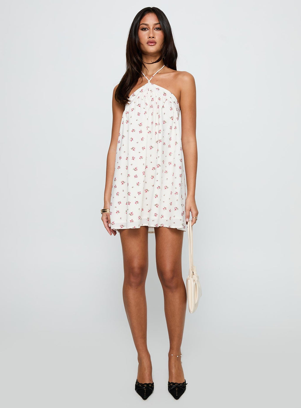 Moonlit Mini Dress White Floral